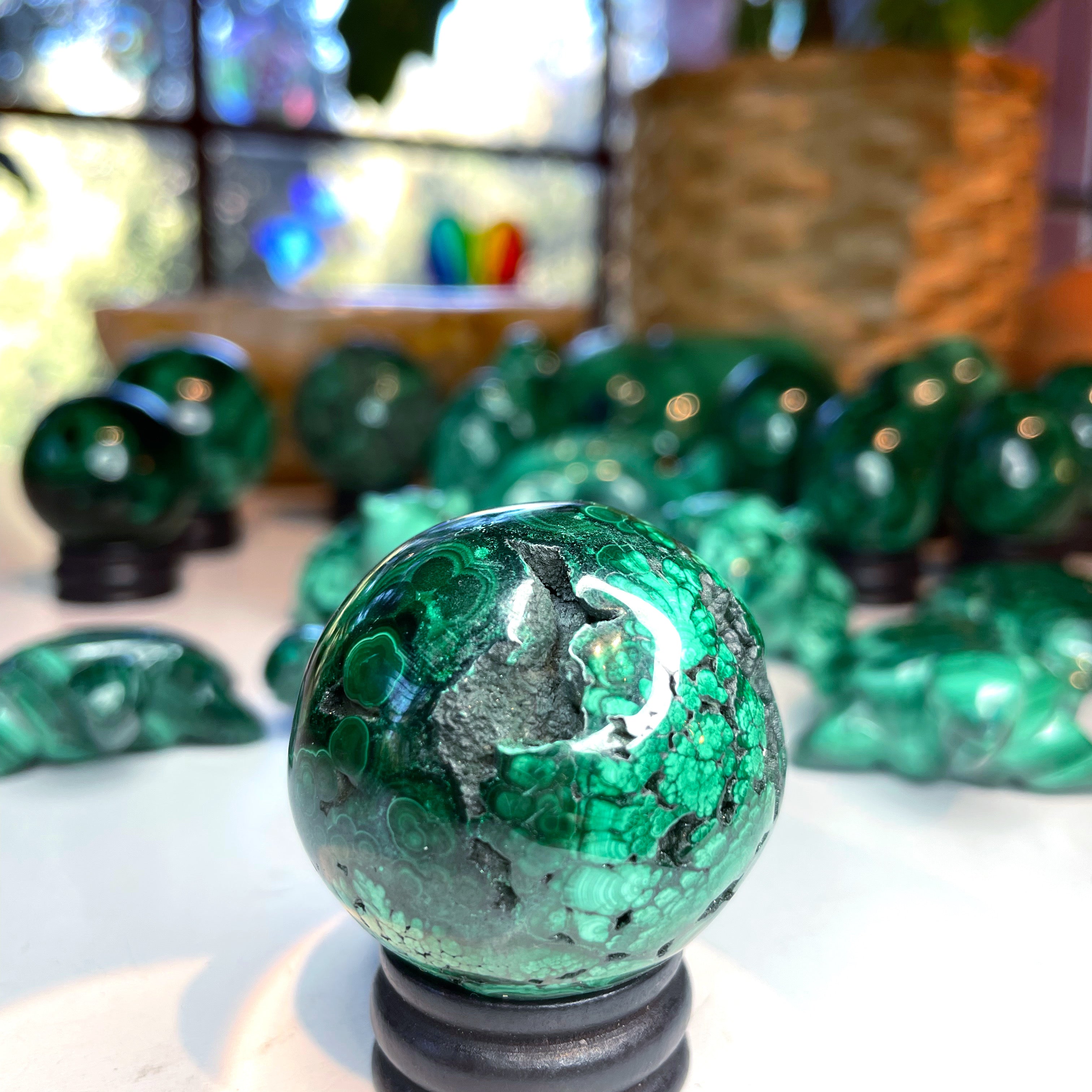 Malachite Carved Sphere - Baltic Mermaid