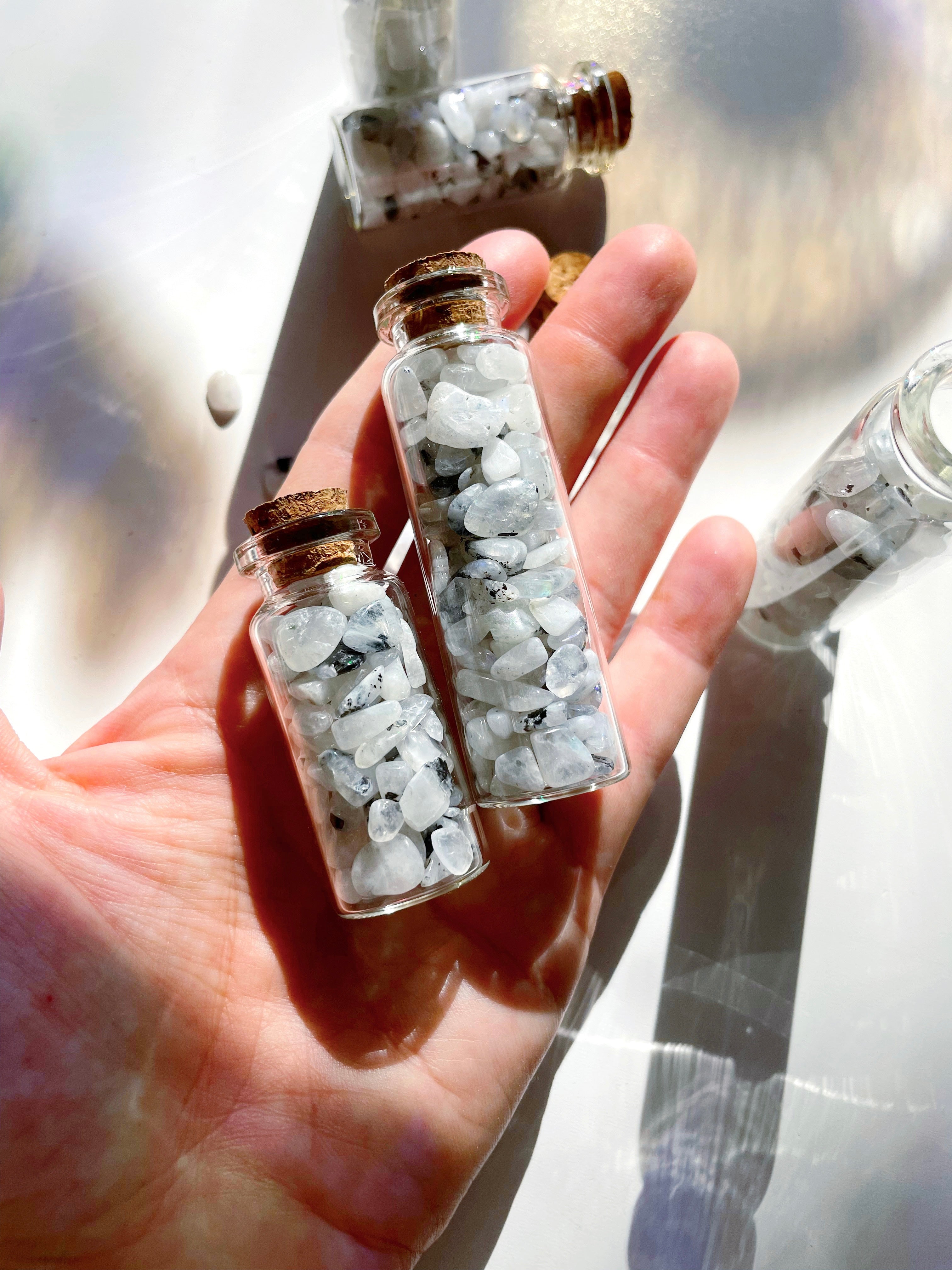 Rainbow Moonstone Chip Bottles - Baltic Mermaid