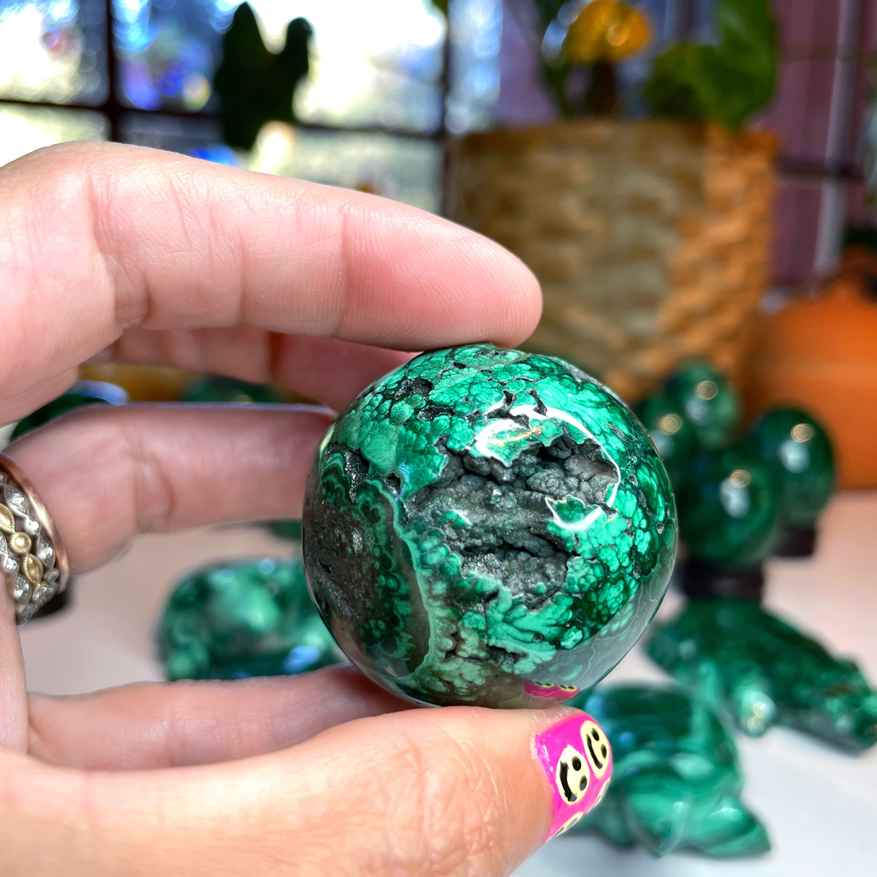 Malachite Carved Sphere - Baltic Mermaid