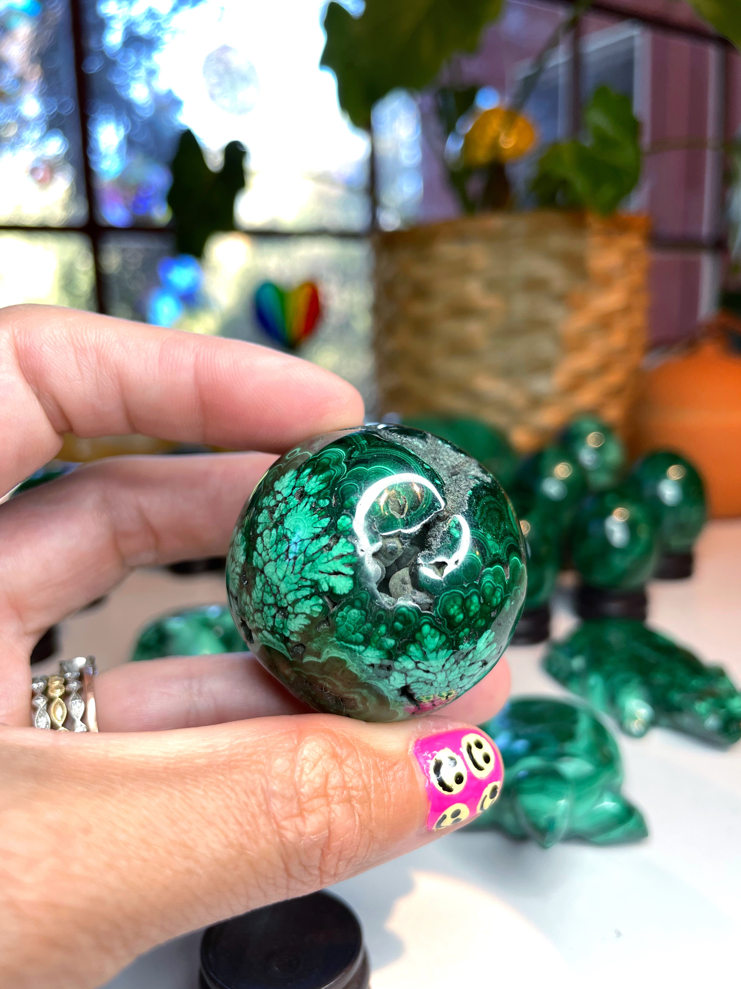Malachite Carved Sphere - Baltic Mermaid
