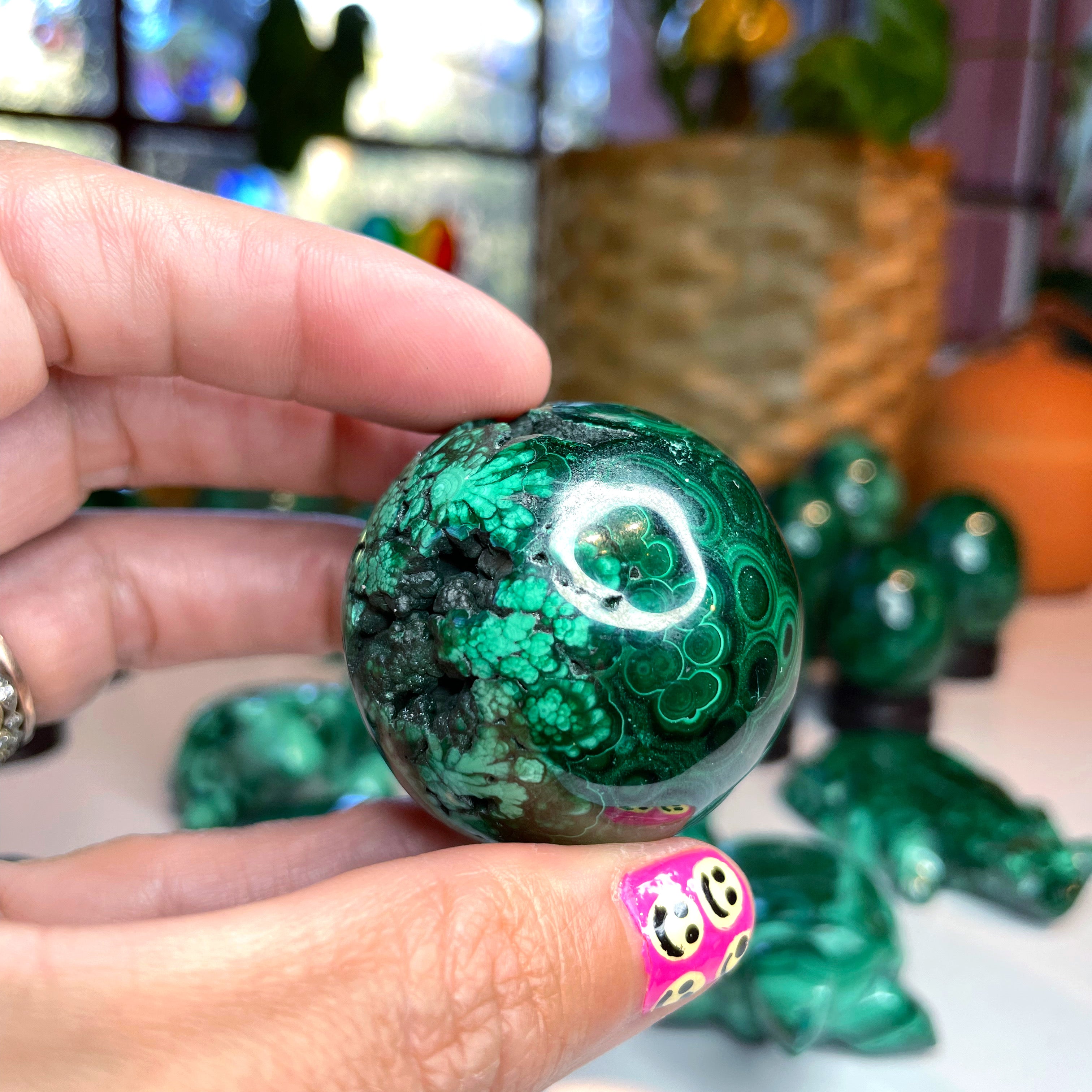 Malachite Carved Sphere - Baltic Mermaid