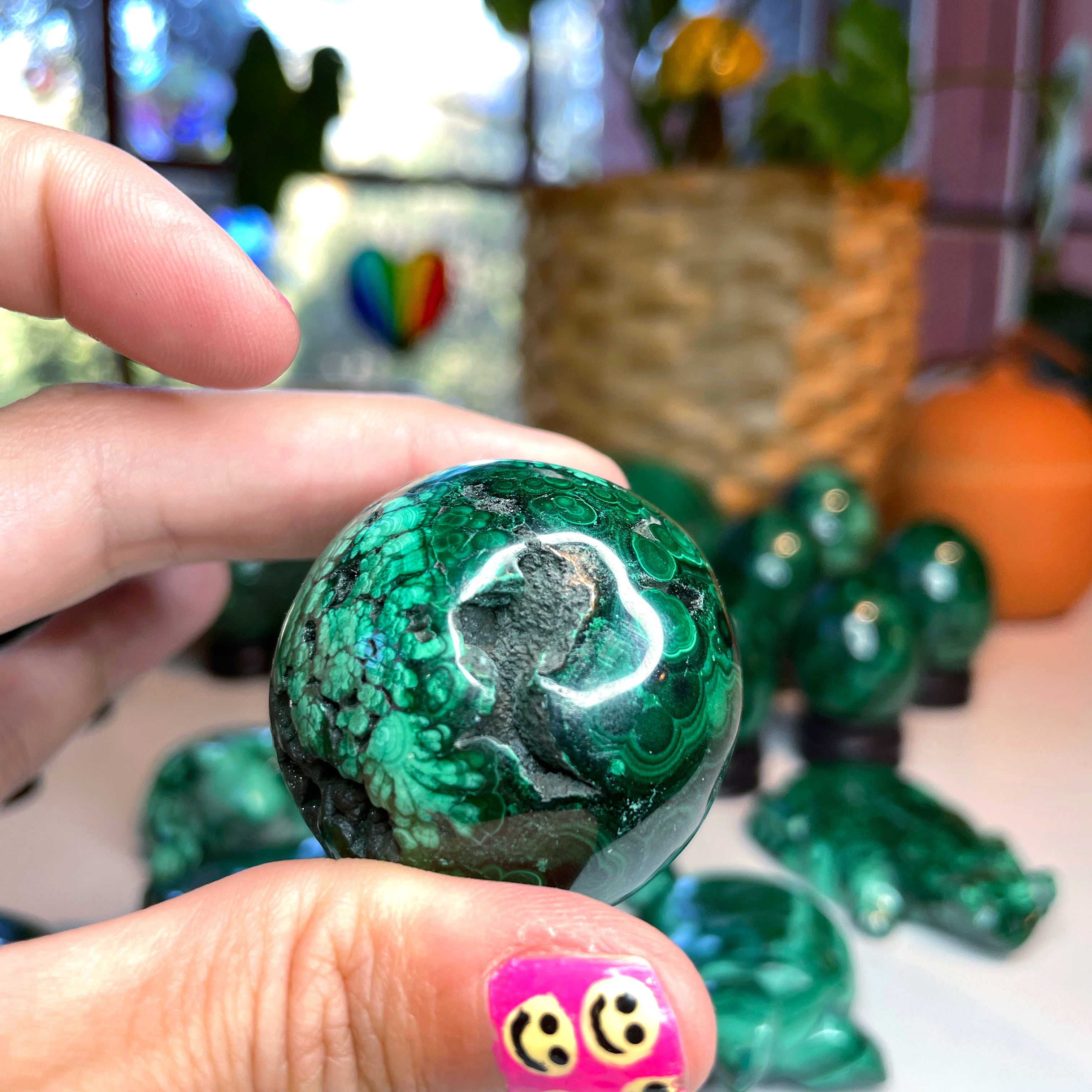 Malachite Carved Sphere - Baltic Mermaid