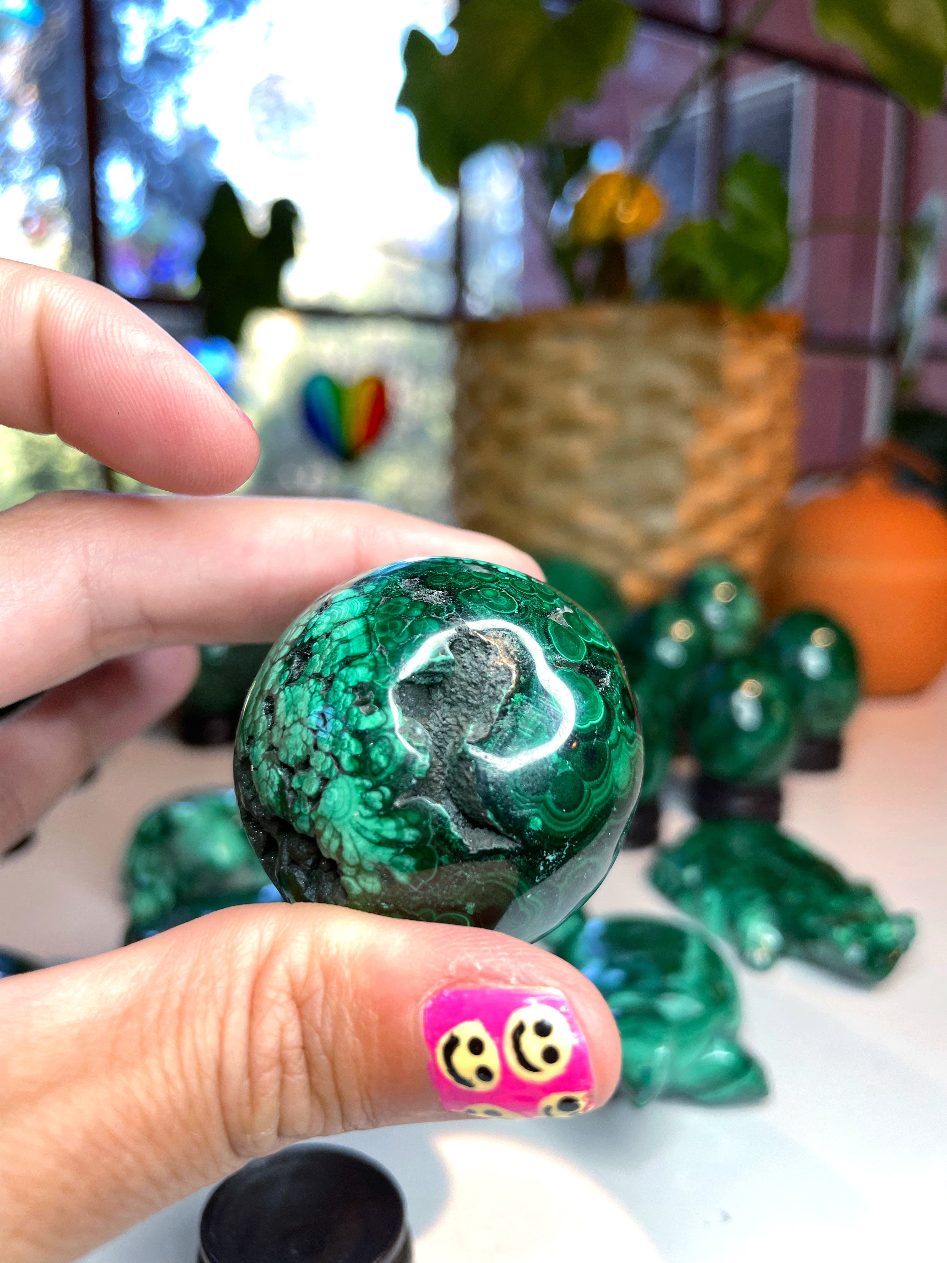 Malachite Carved Sphere - Baltic Mermaid