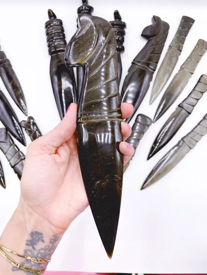Gold Sheen Obsidian Sphinx Dagger - Baltic Mermaid