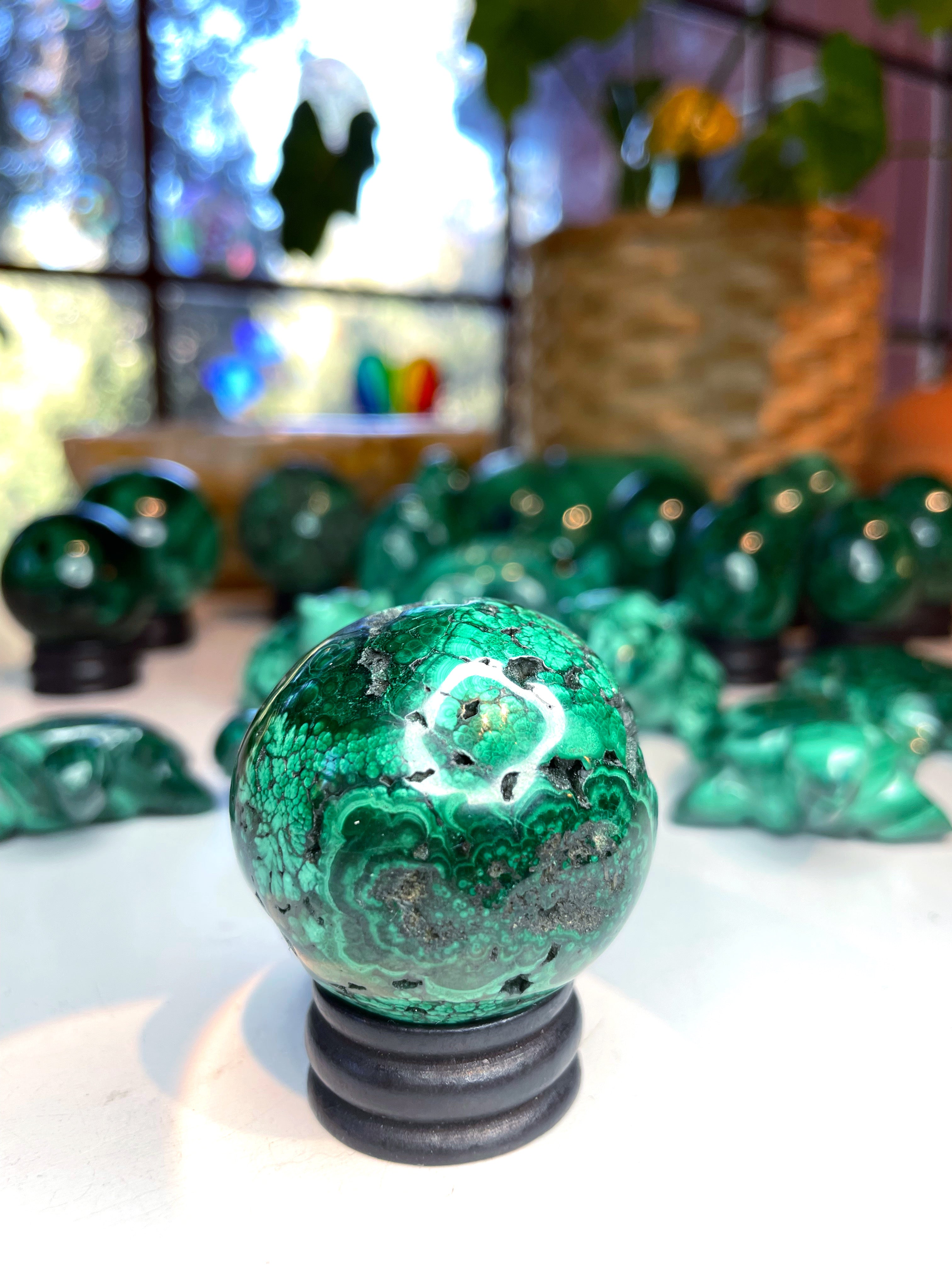 Malachite Carved Sphere - Baltic Mermaid