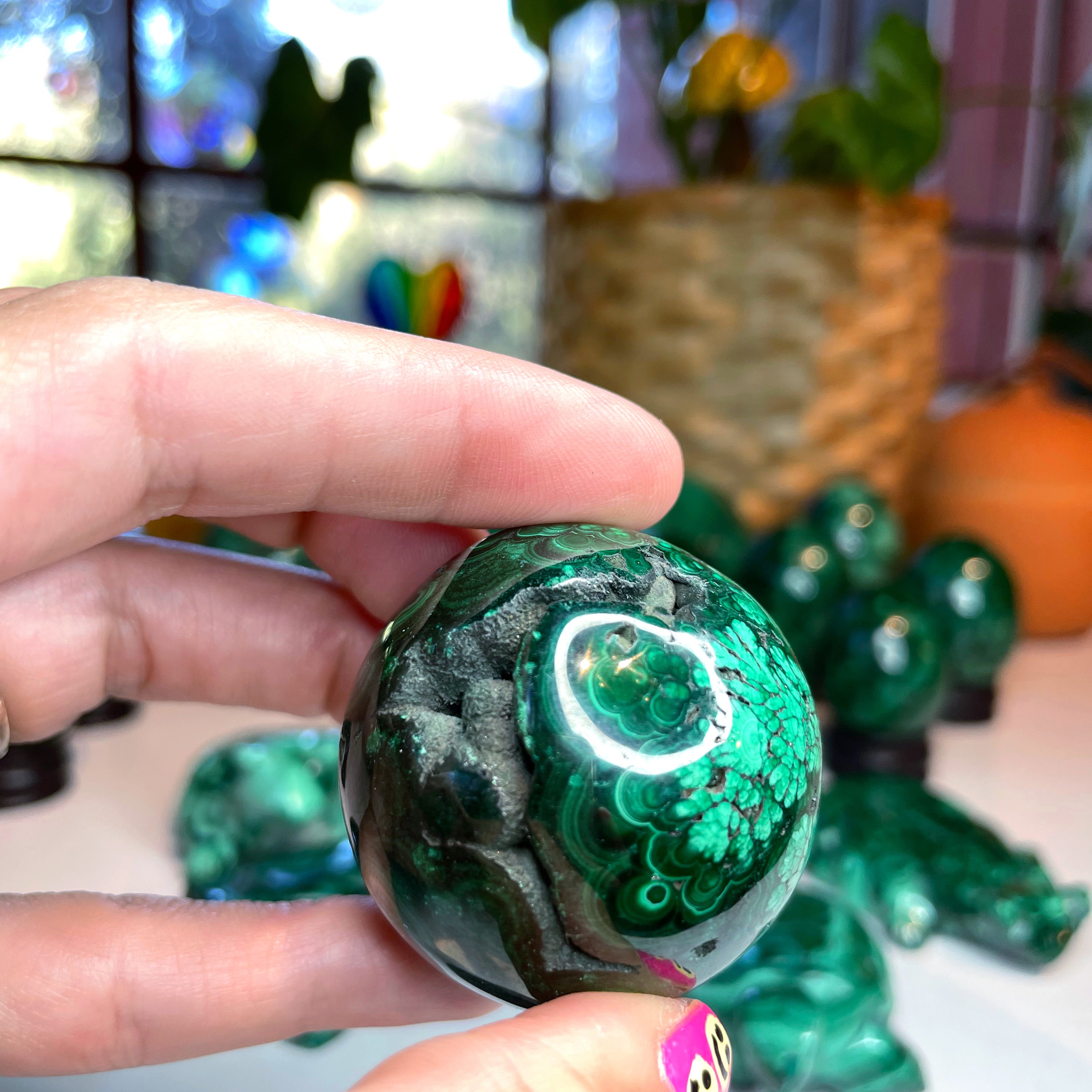 Malachite Carved Sphere - Baltic Mermaid