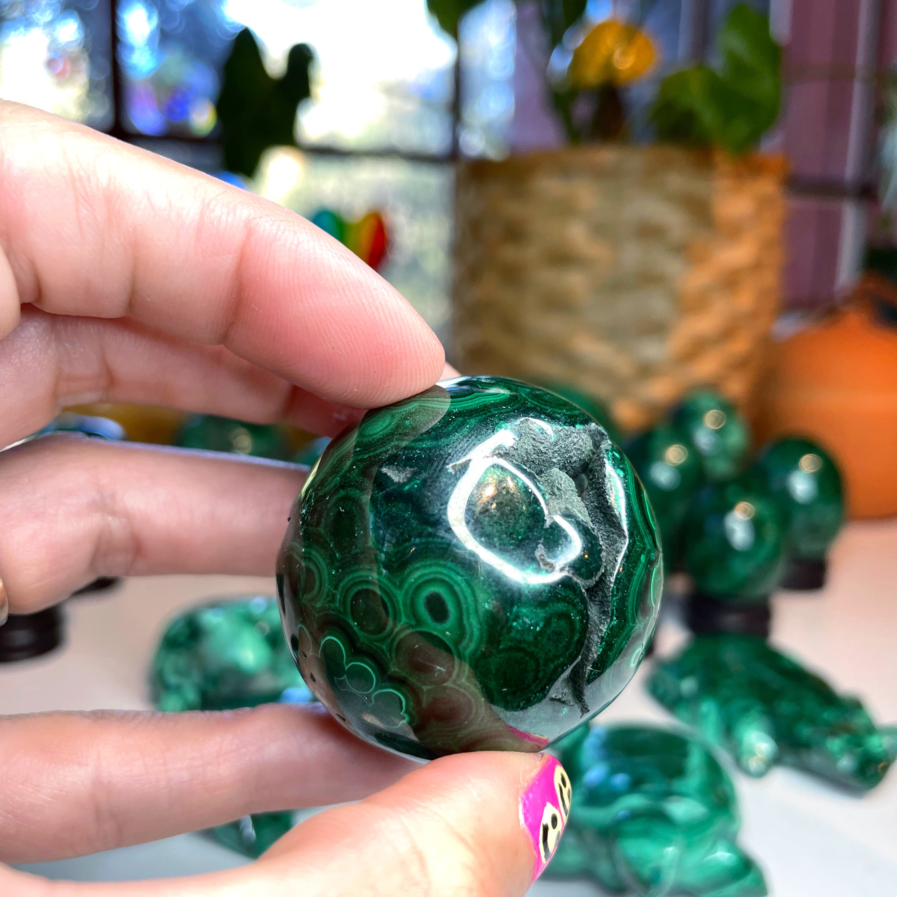 Malachite Carved Sphere - Baltic Mermaid