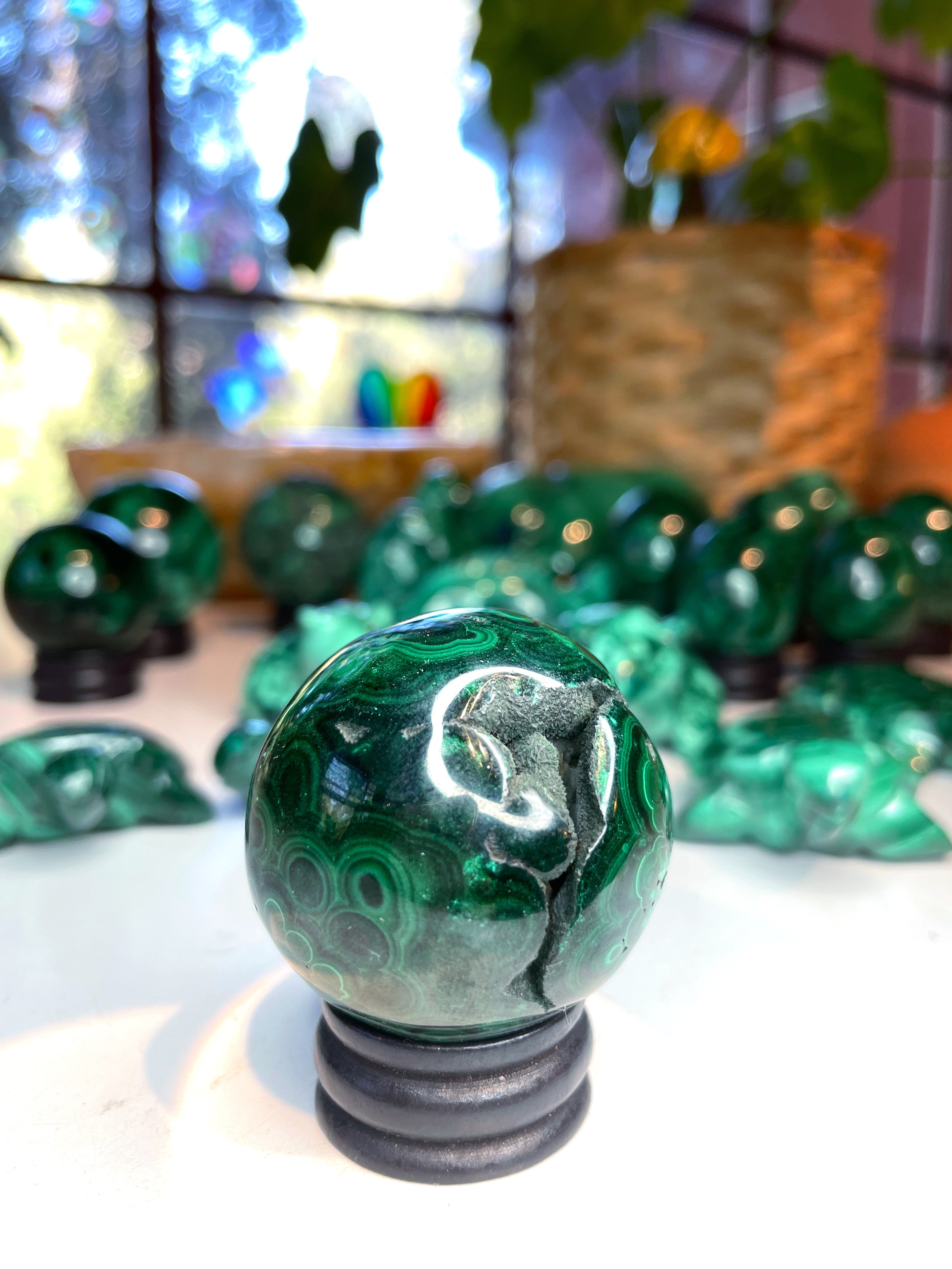 Malachite Carved Sphere - Baltic Mermaid