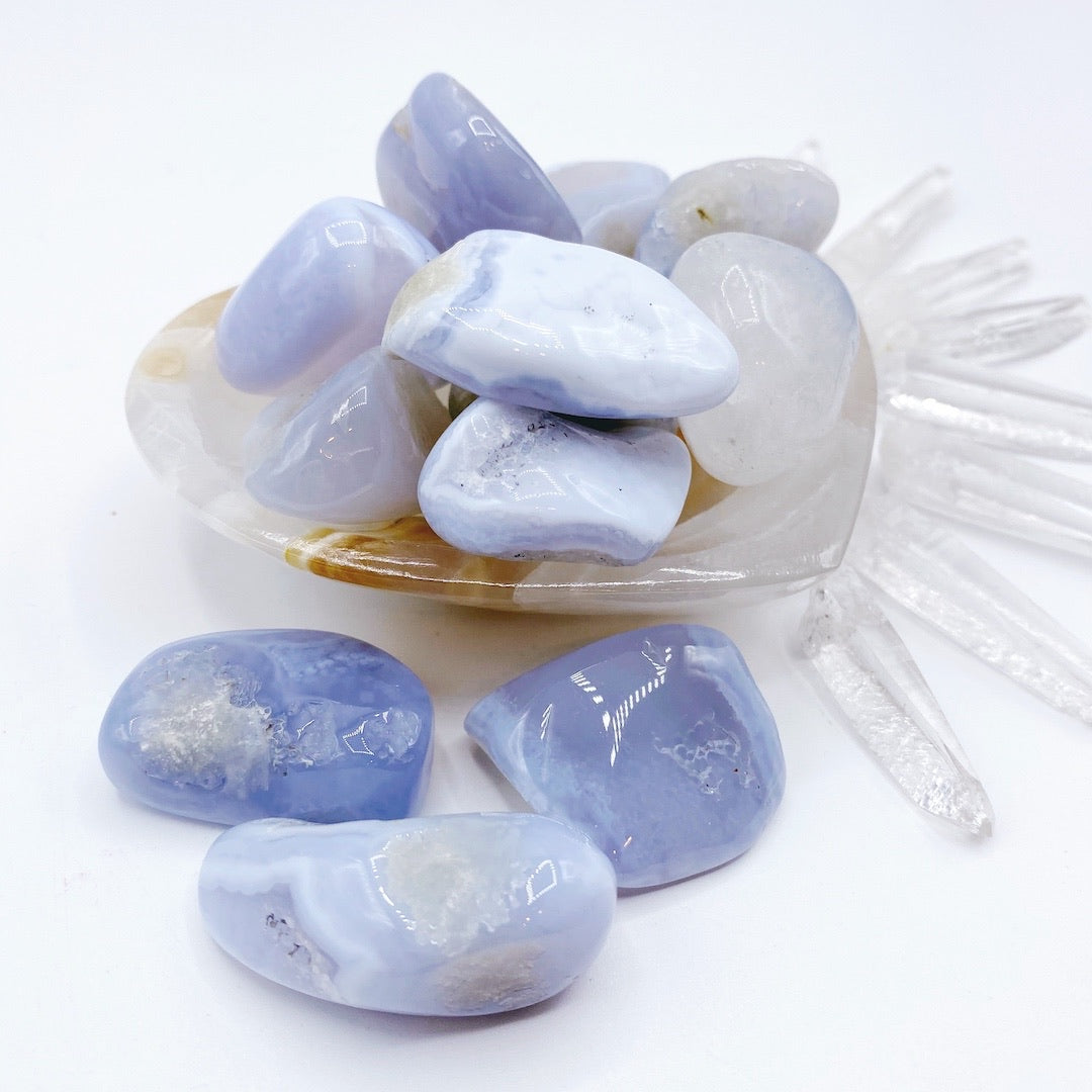 Blue Lace Agate Tumbled Stones - Baltic Mermaid