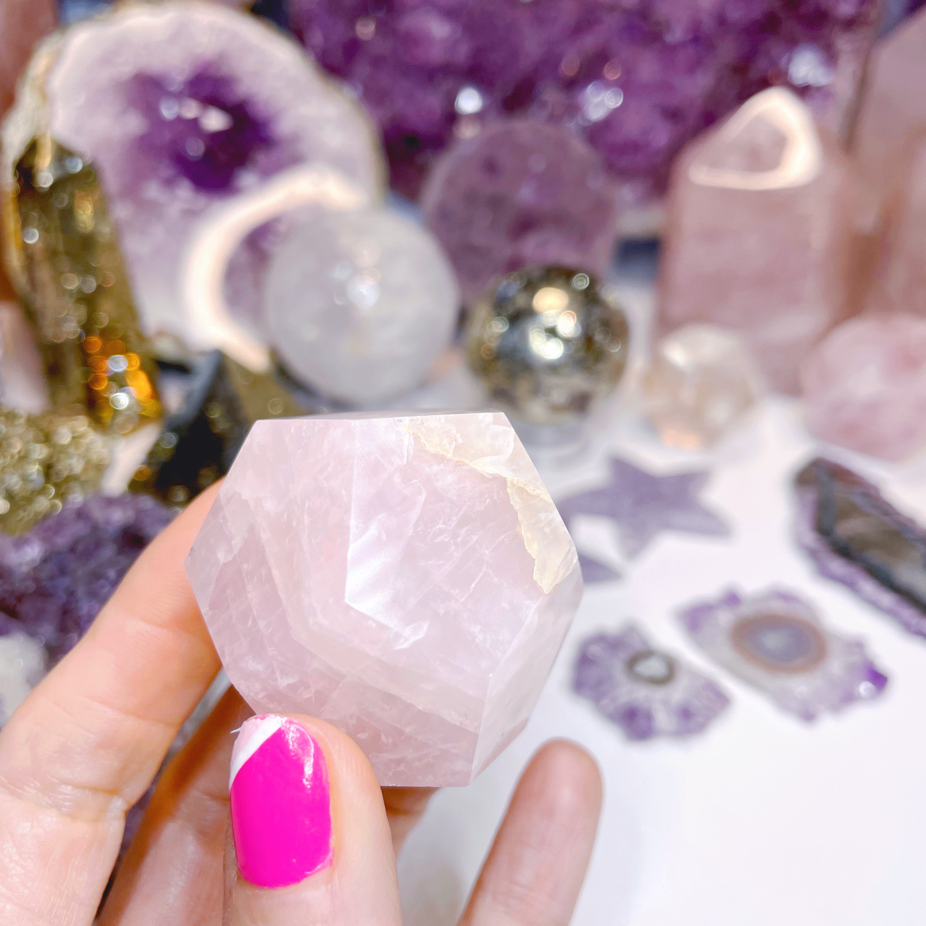 Rose Quartz Dodecahedron w/ iron inclusion - Baltic Mermaid