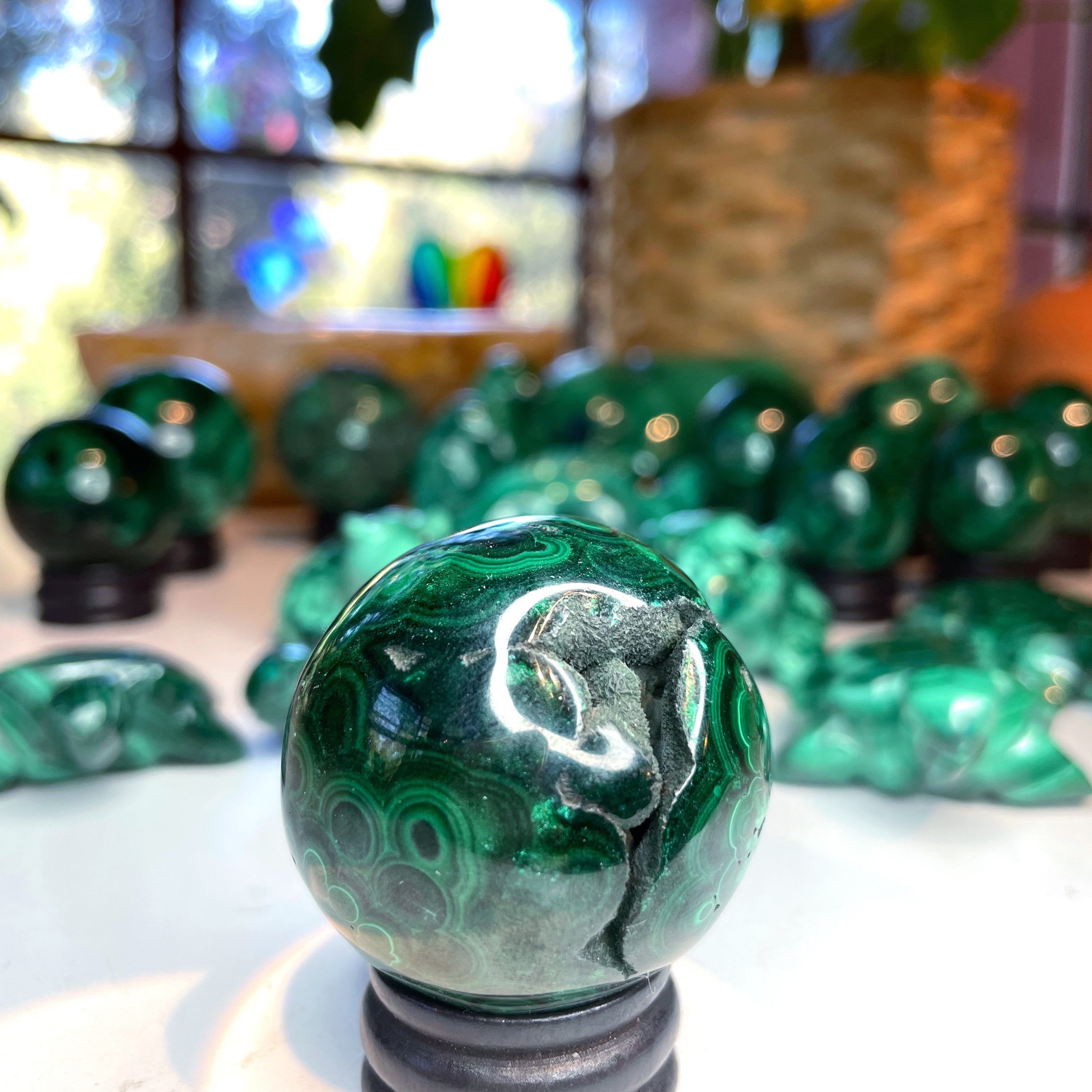 Malachite Carved Sphere - Baltic Mermaid