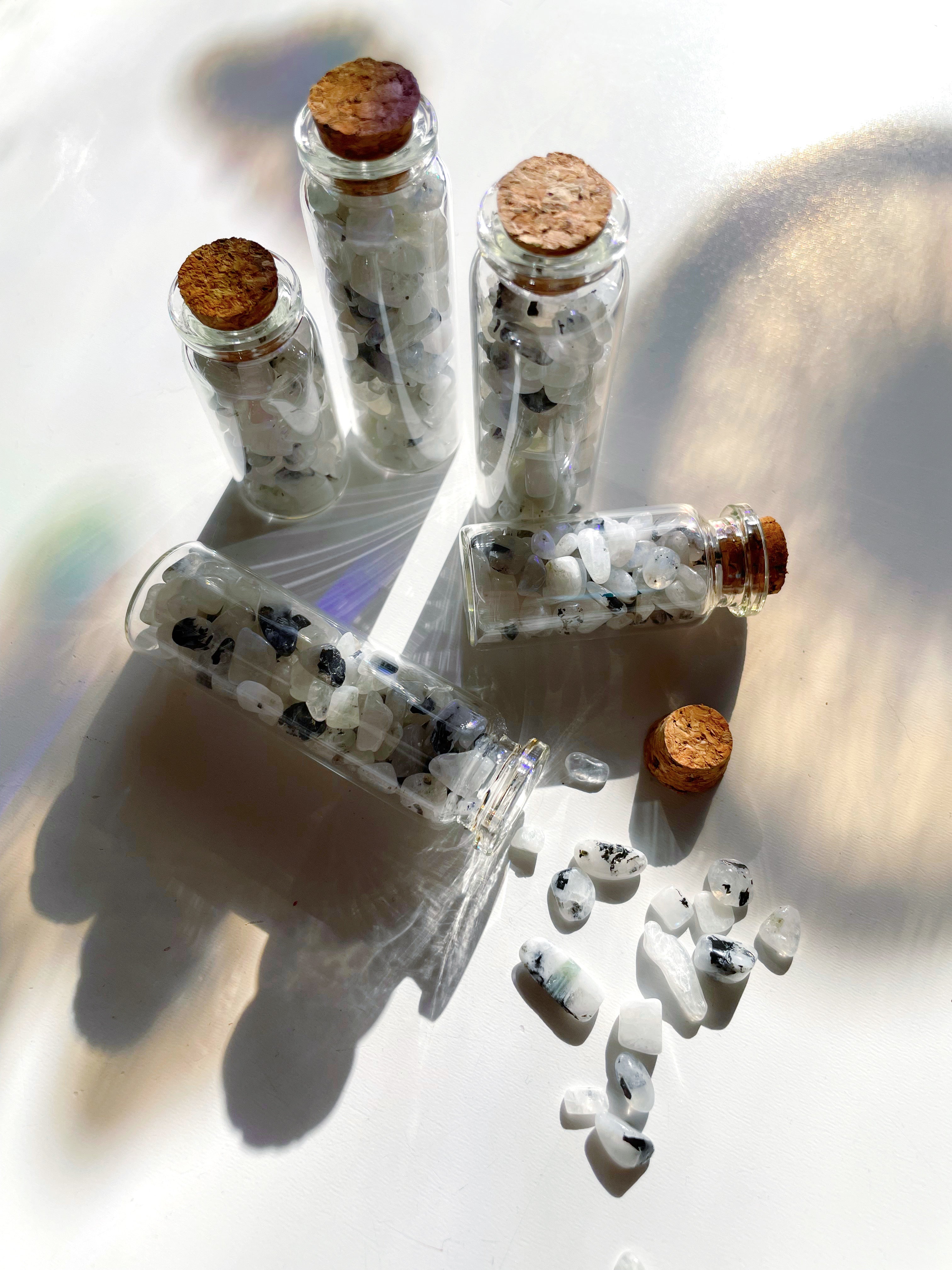 Rainbow Moonstone Chip Bottles - Baltic Mermaid