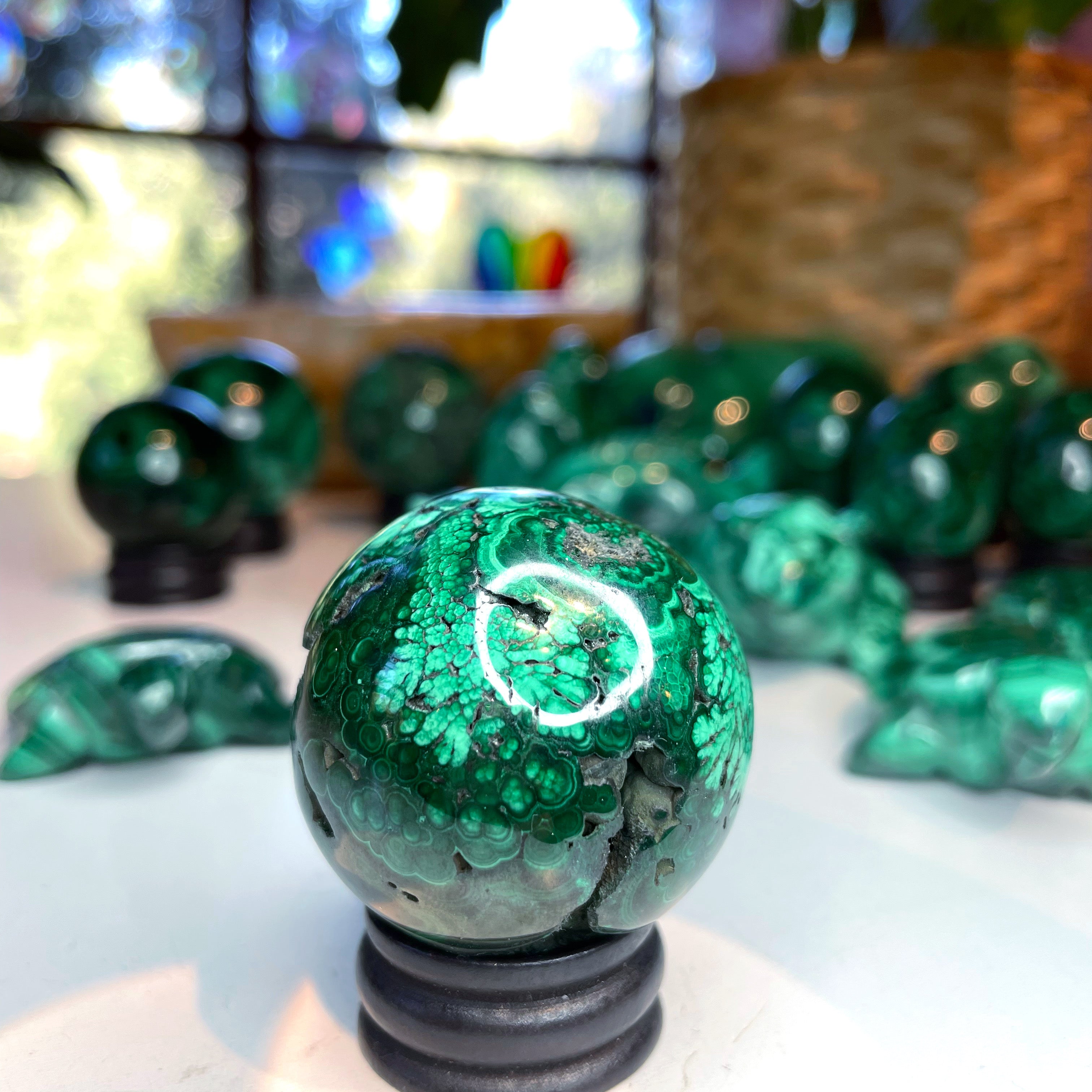 Malachite Carved Sphere - Baltic Mermaid