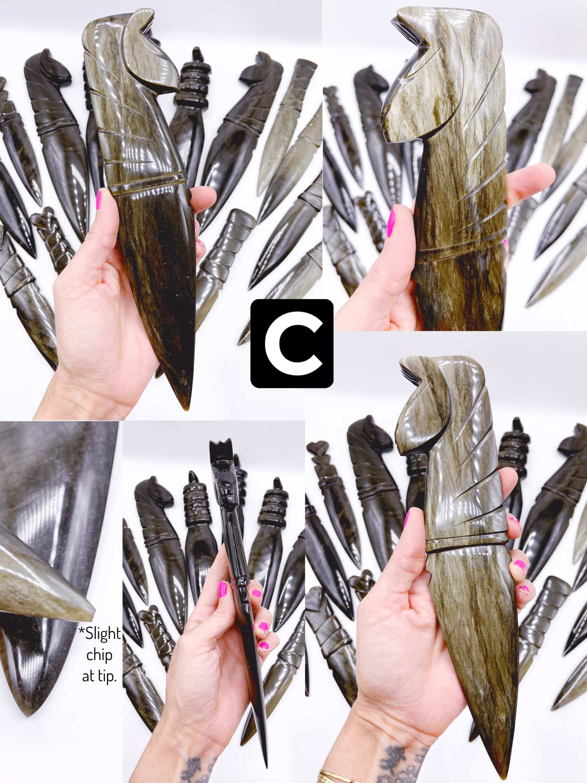 Gold Sheen Obsidian Sphinx Dagger - Baltic Mermaid