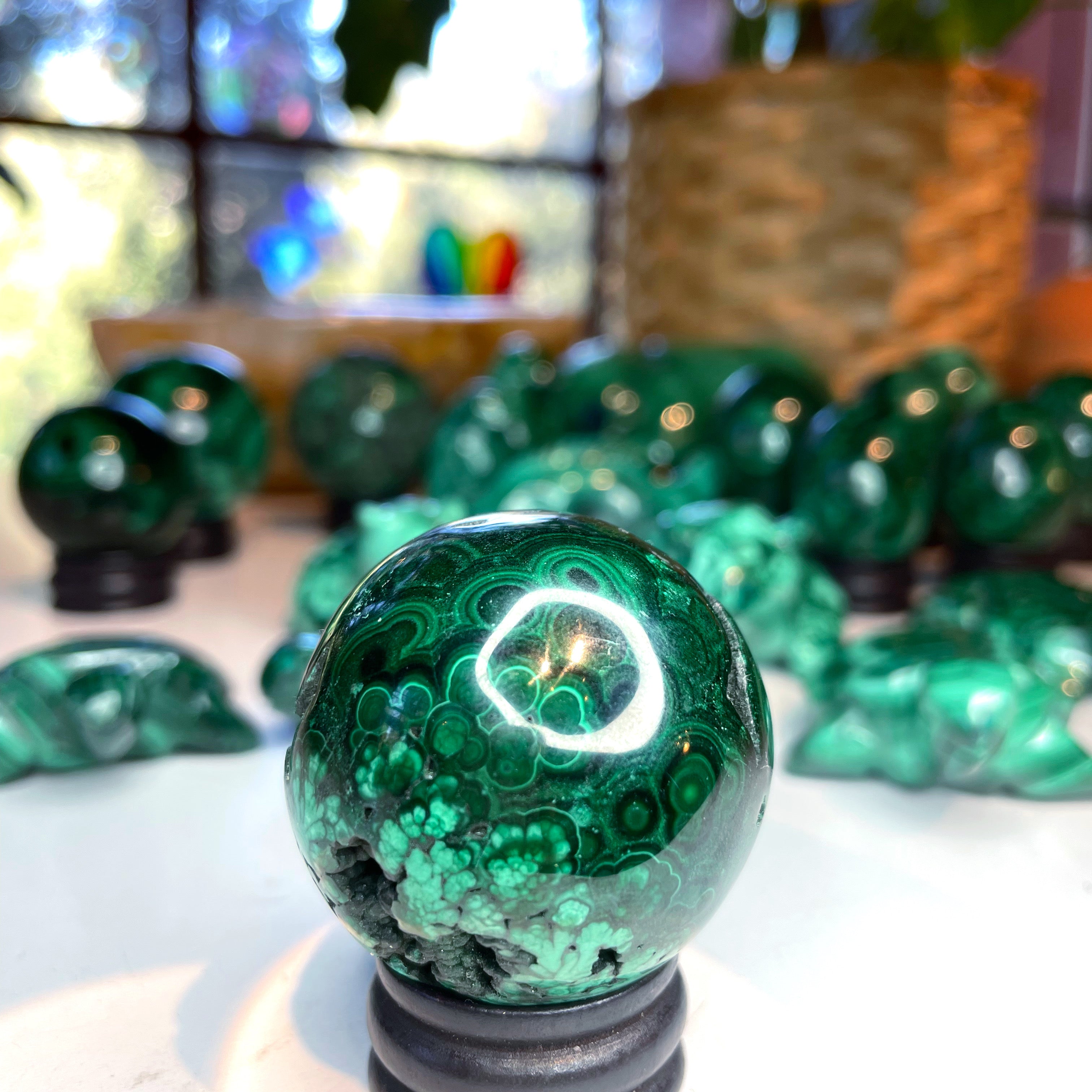Malachite Carved Sphere - Baltic Mermaid