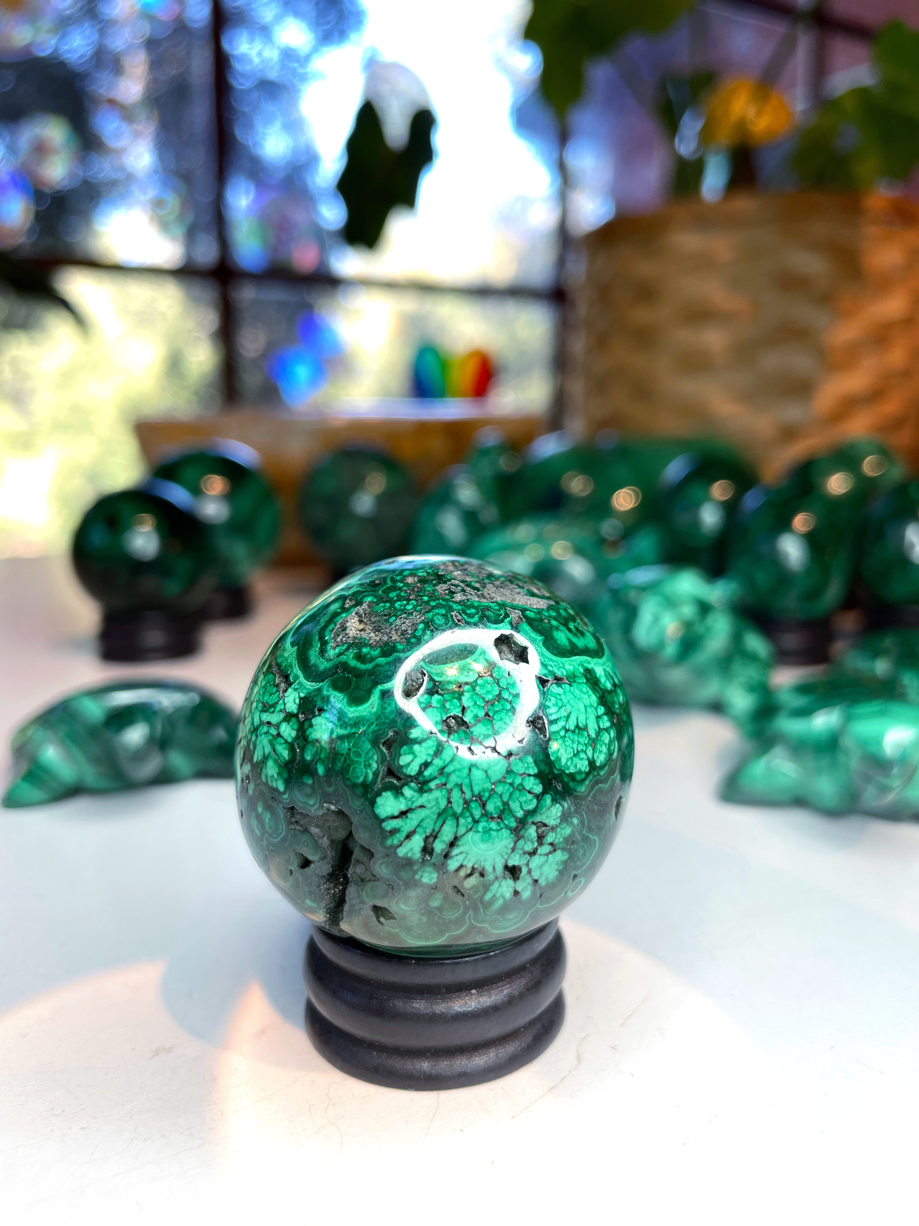 Malachite Carved Sphere - Baltic Mermaid
