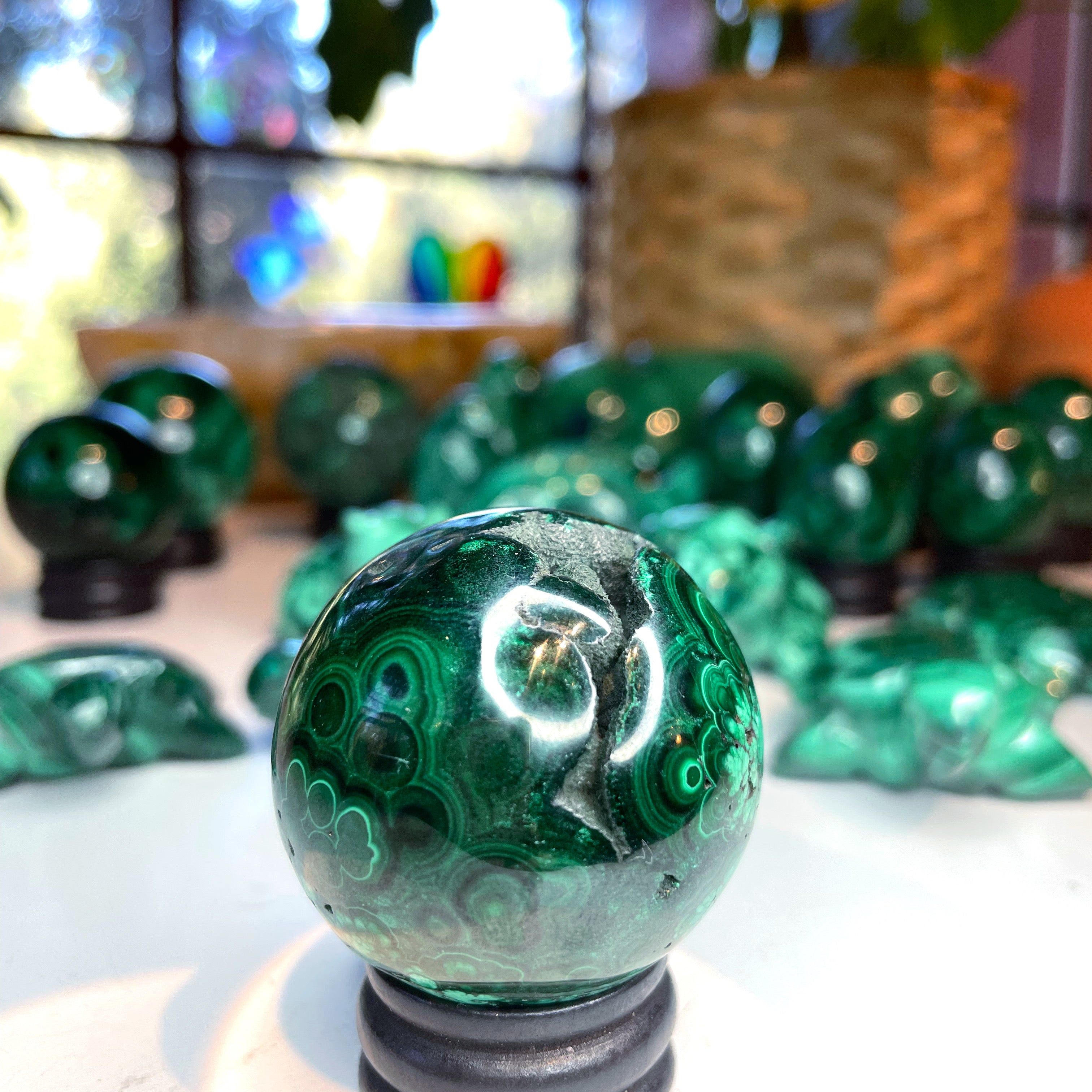 Malachite Carved Sphere - Baltic Mermaid
