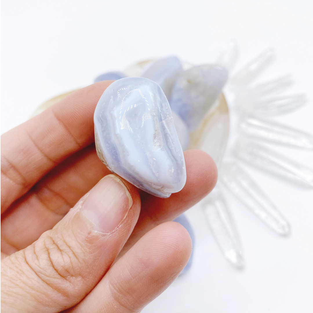 Blue Lace Agate Tumbled Stones - Baltic Mermaid