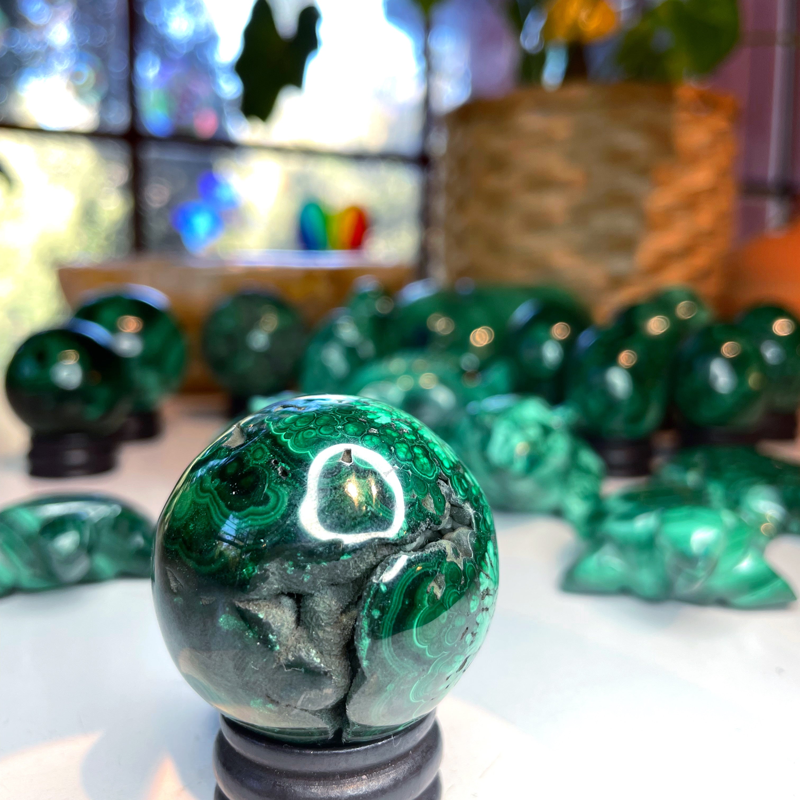 Malachite Carved Sphere - Baltic Mermaid