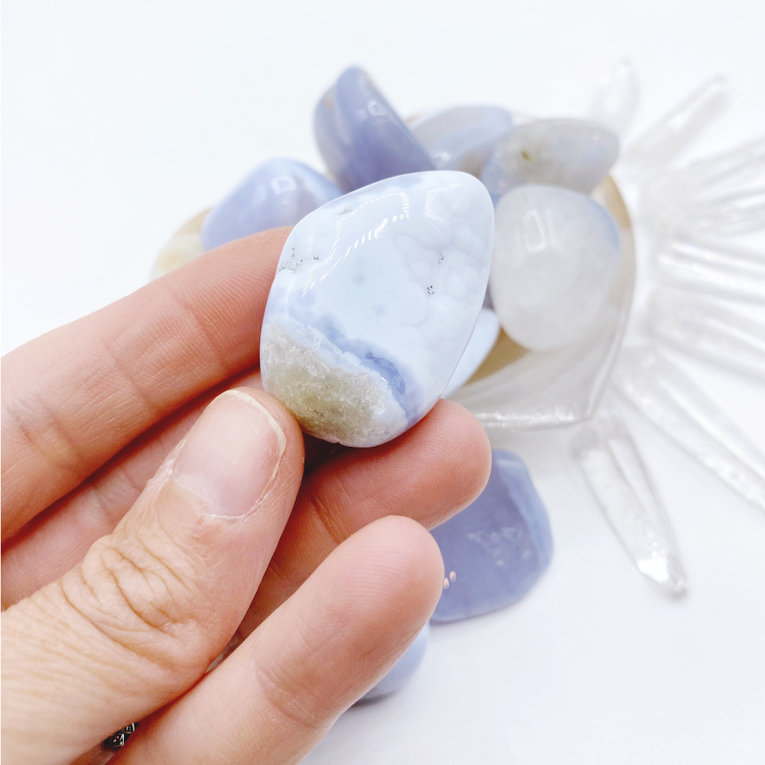 Blue Lace Agate Tumbled Stones - Baltic Mermaid