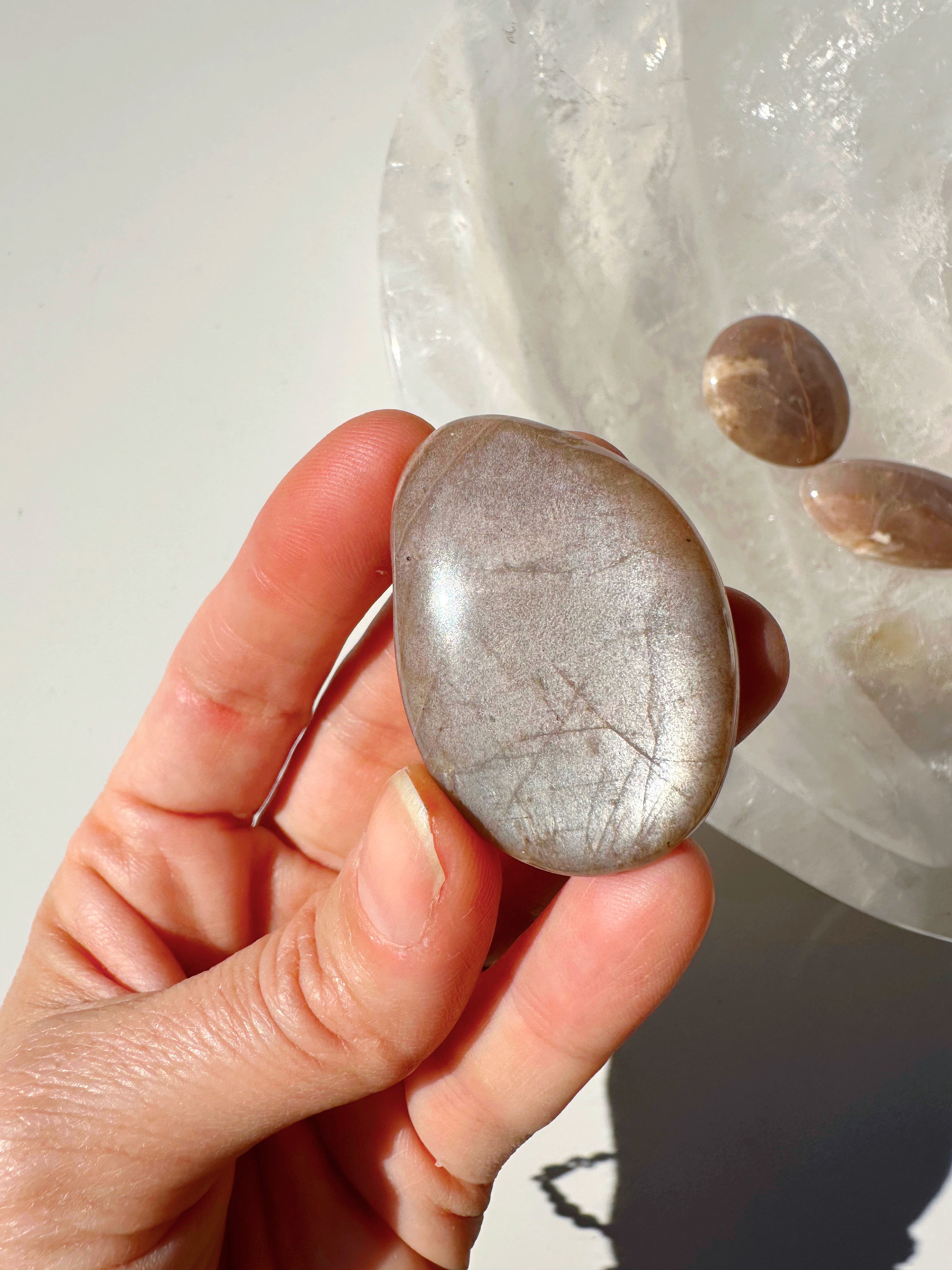 Sunstone & Peach Moonstone Palm Stone - O - Baltic Mermaid