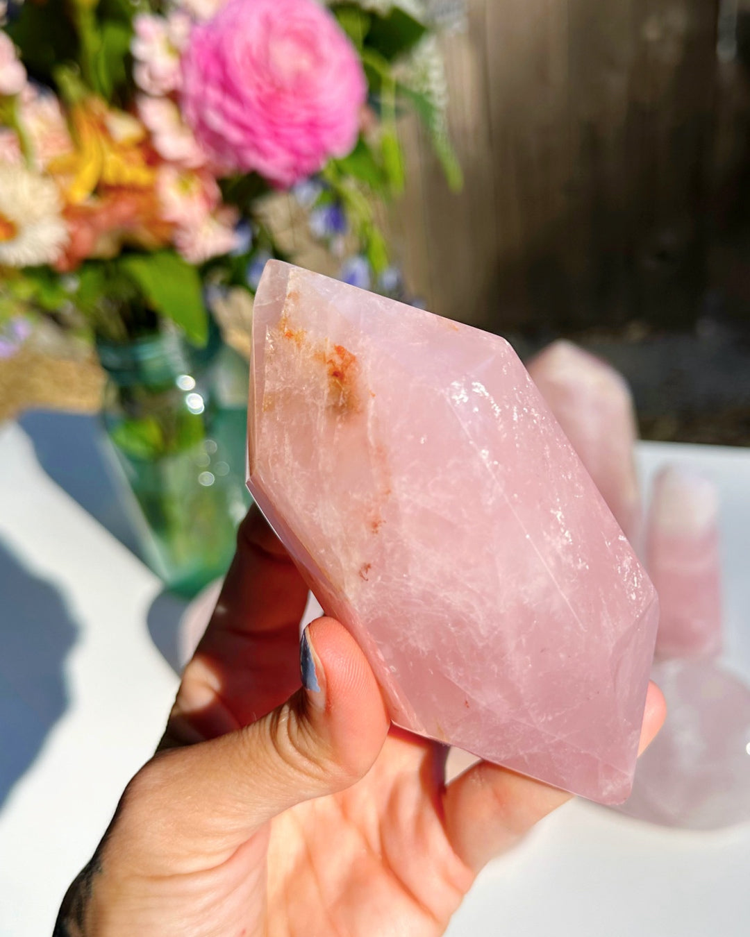 Double Terminated Rose Quartz Point w/ Iron Inclusions