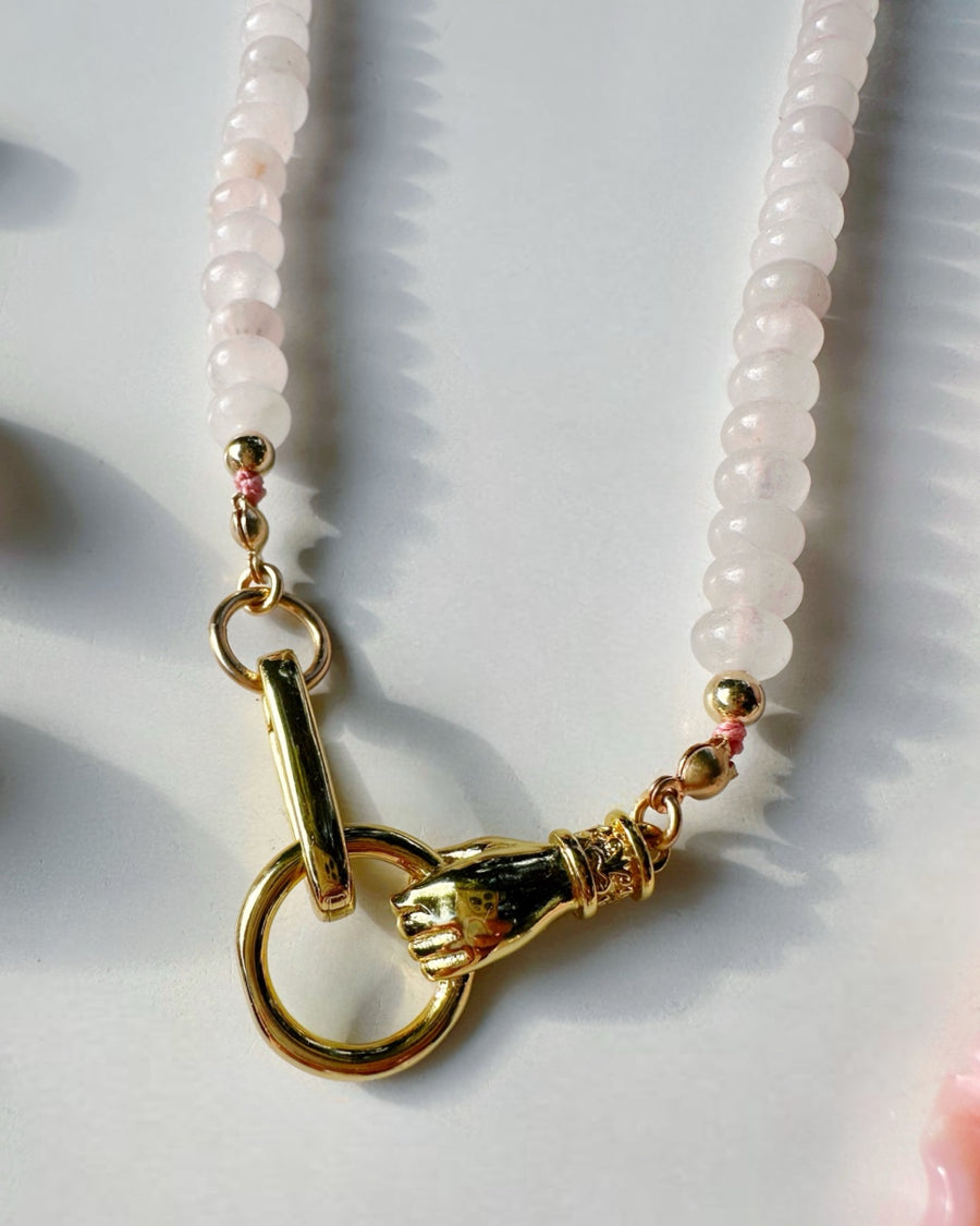“Hand of Love” Rose Quartz Gemstone Candy Necklace