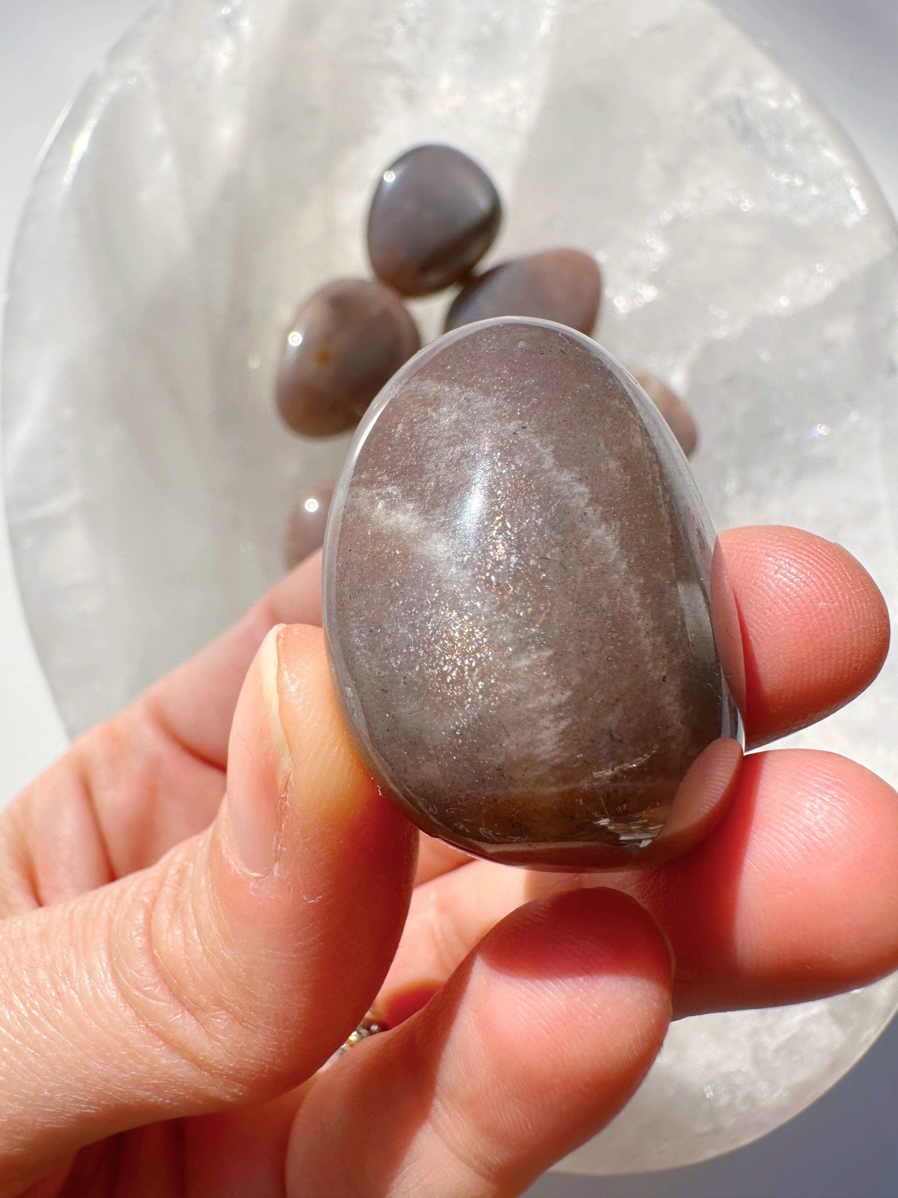 Sunstone & Peach Moonstone Palm Stone - H - Baltic Mermaid