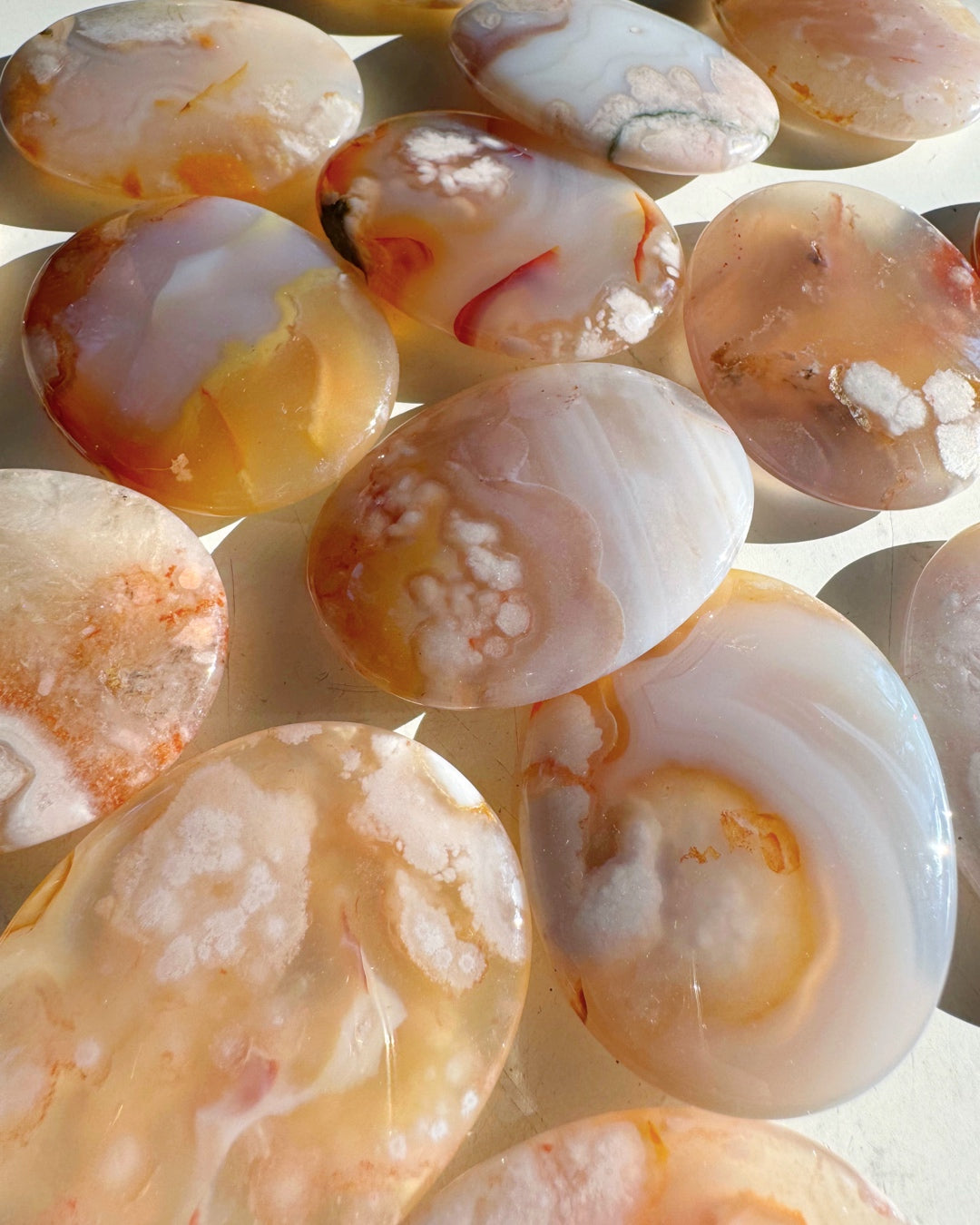 Flower Agate Flat Palm Stones