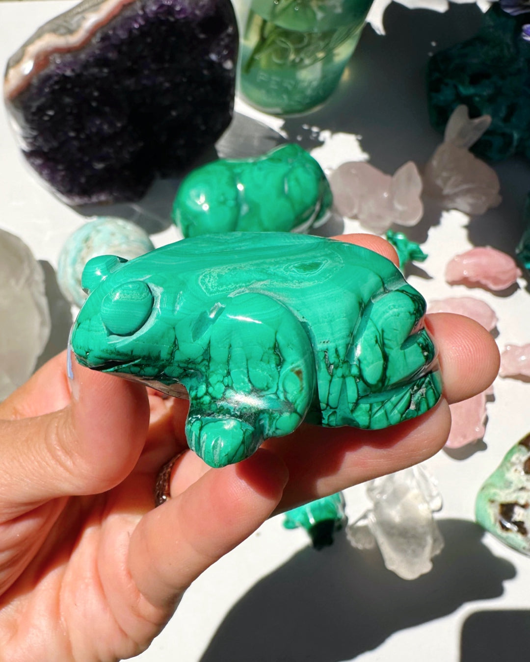 Hand Carved Malachite Frog