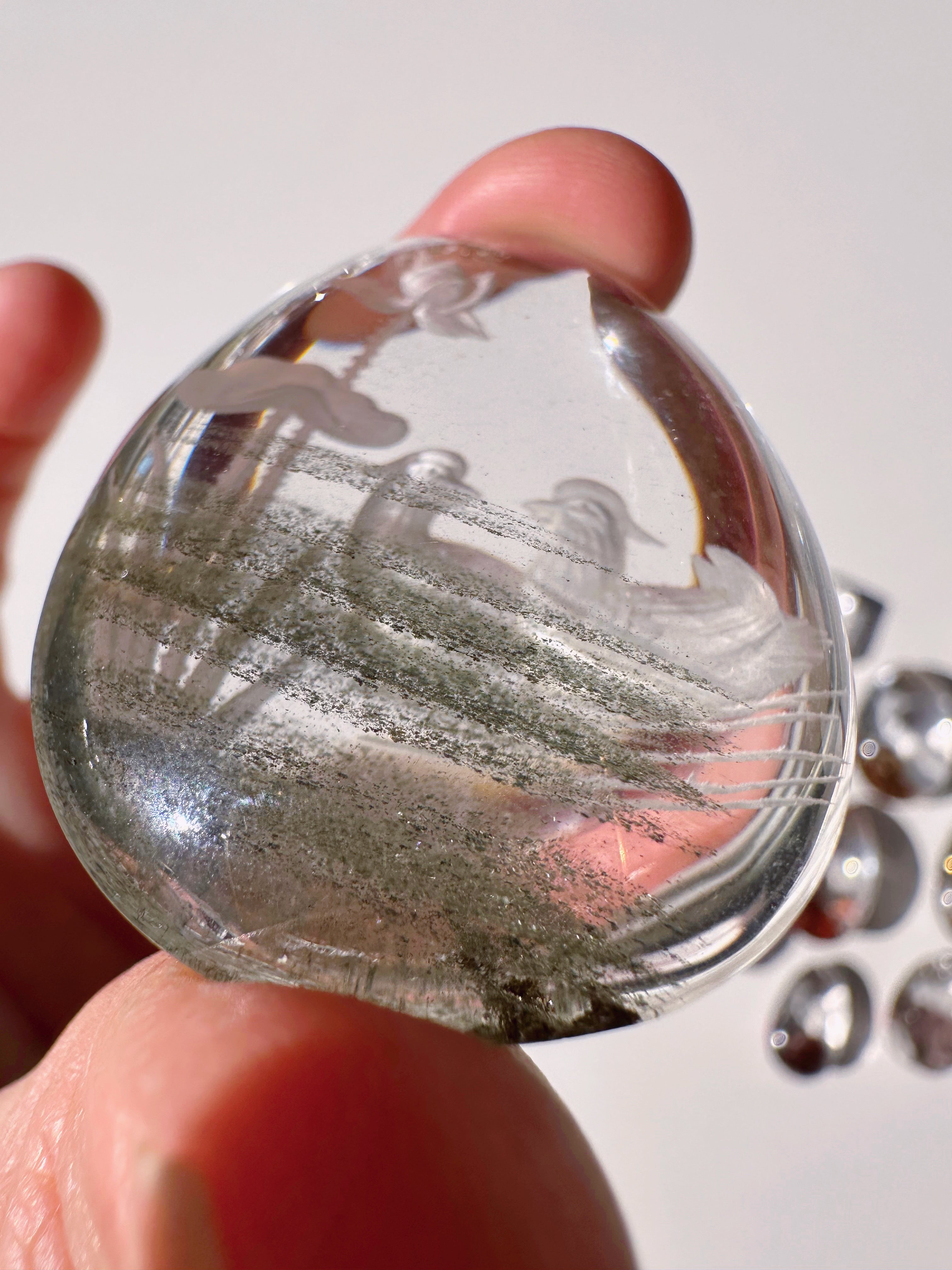 Intaglio Carved Love Birds in a the water Chlorite Quartz/Garden Quartz Cabochon Baltic Mermaid