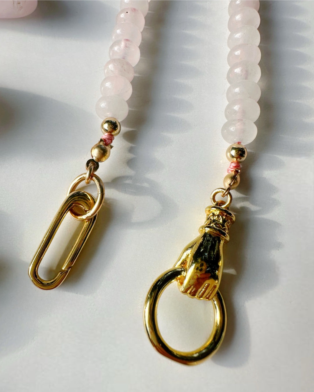 “Hand of Love” Rose Quartz Gemstone Candy Necklace - Baltic Mermaid