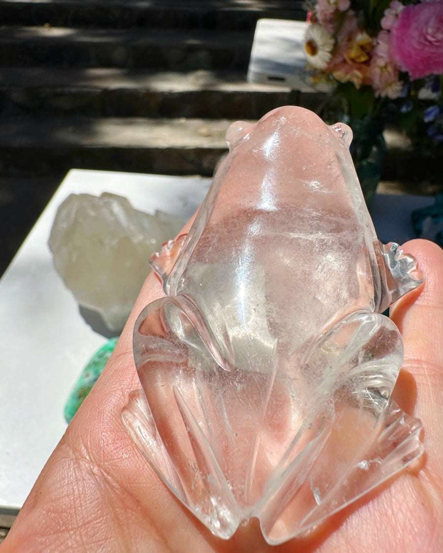 Hand Carved Clear Quartz Frog