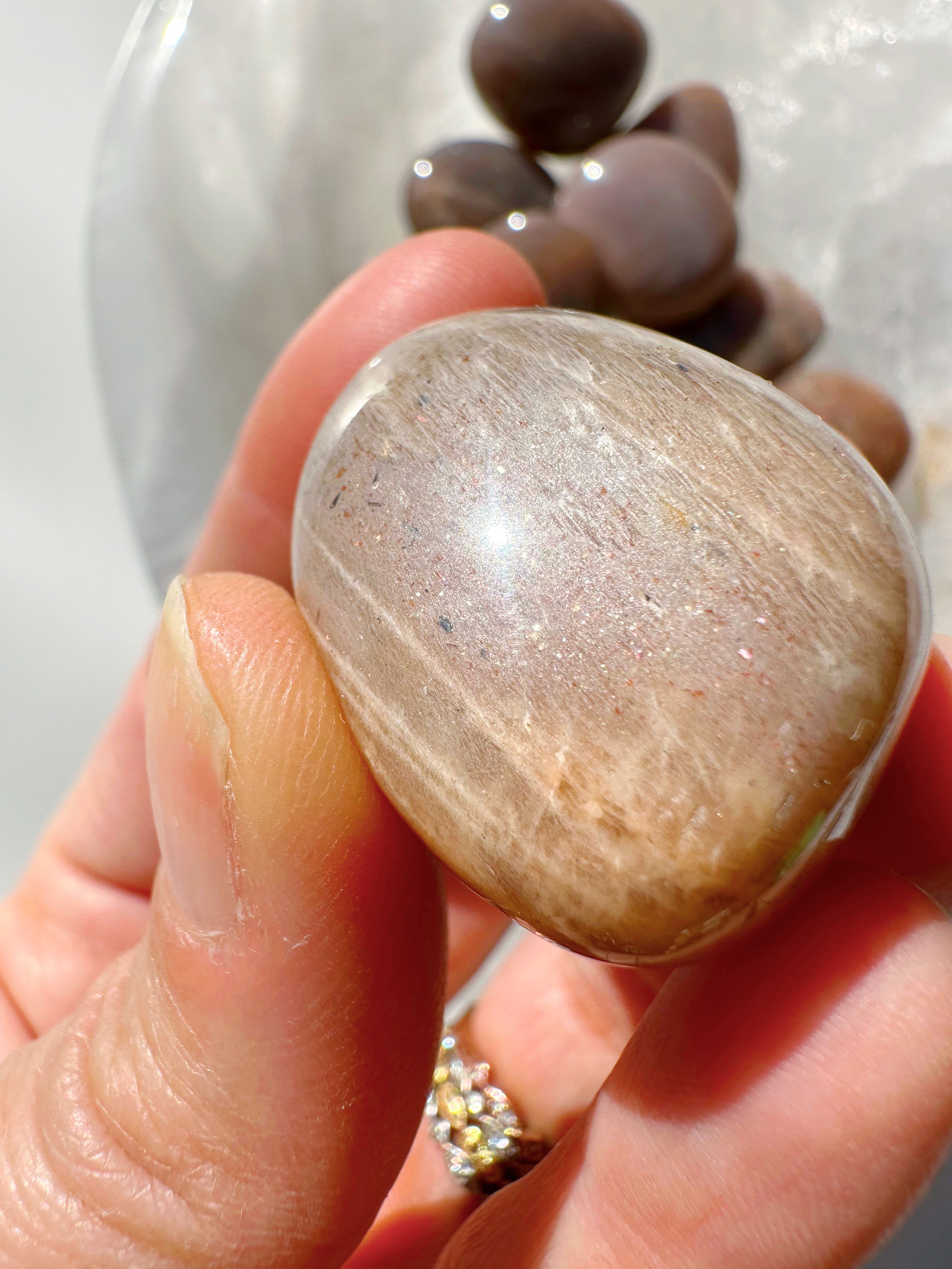 Sunstone & Peach Moonstone Palm Stone - F - Baltic Mermaid