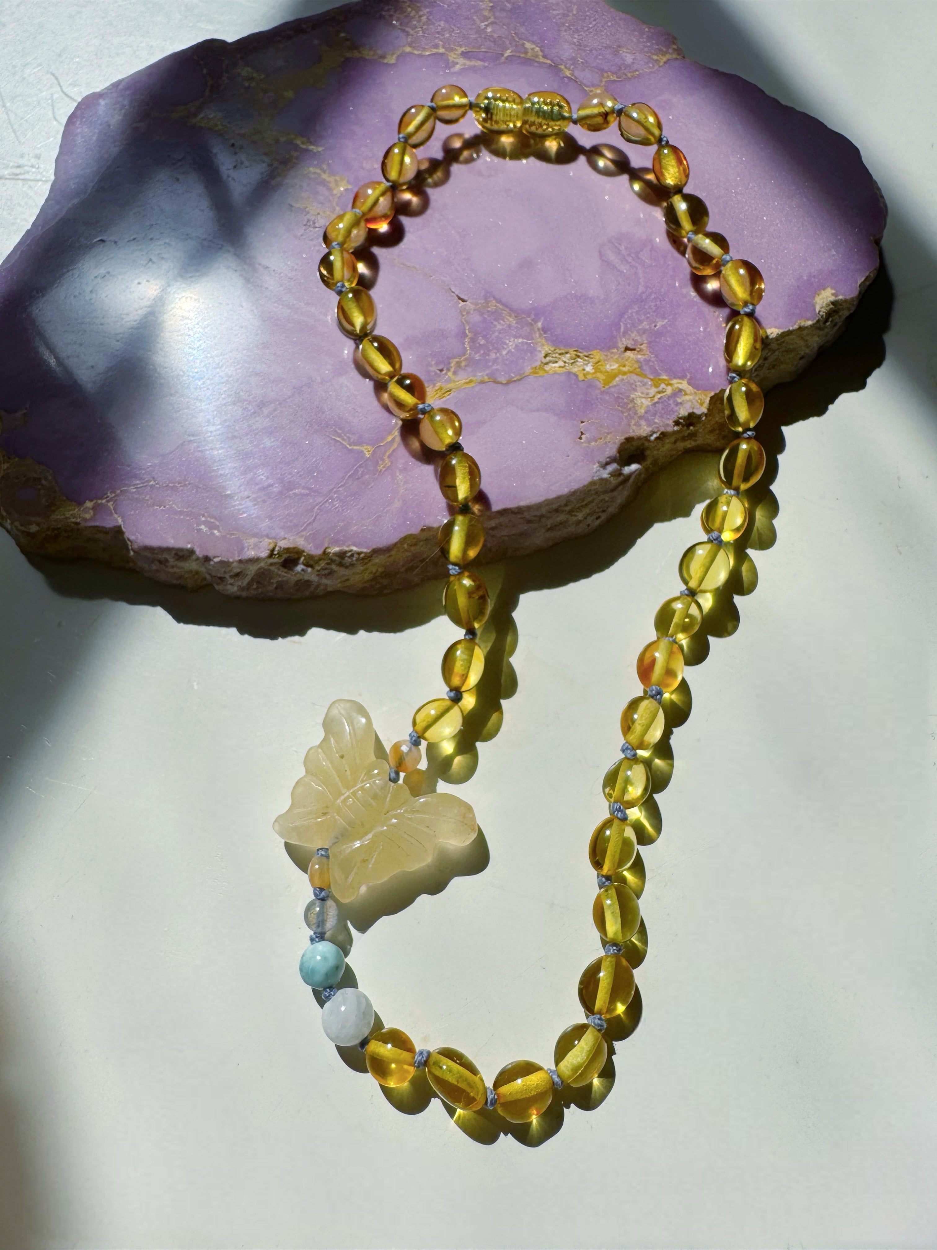 “Butterfly Sugar Baby” Baltic Amber & Gemstone Necklace - Baltic Mermaid