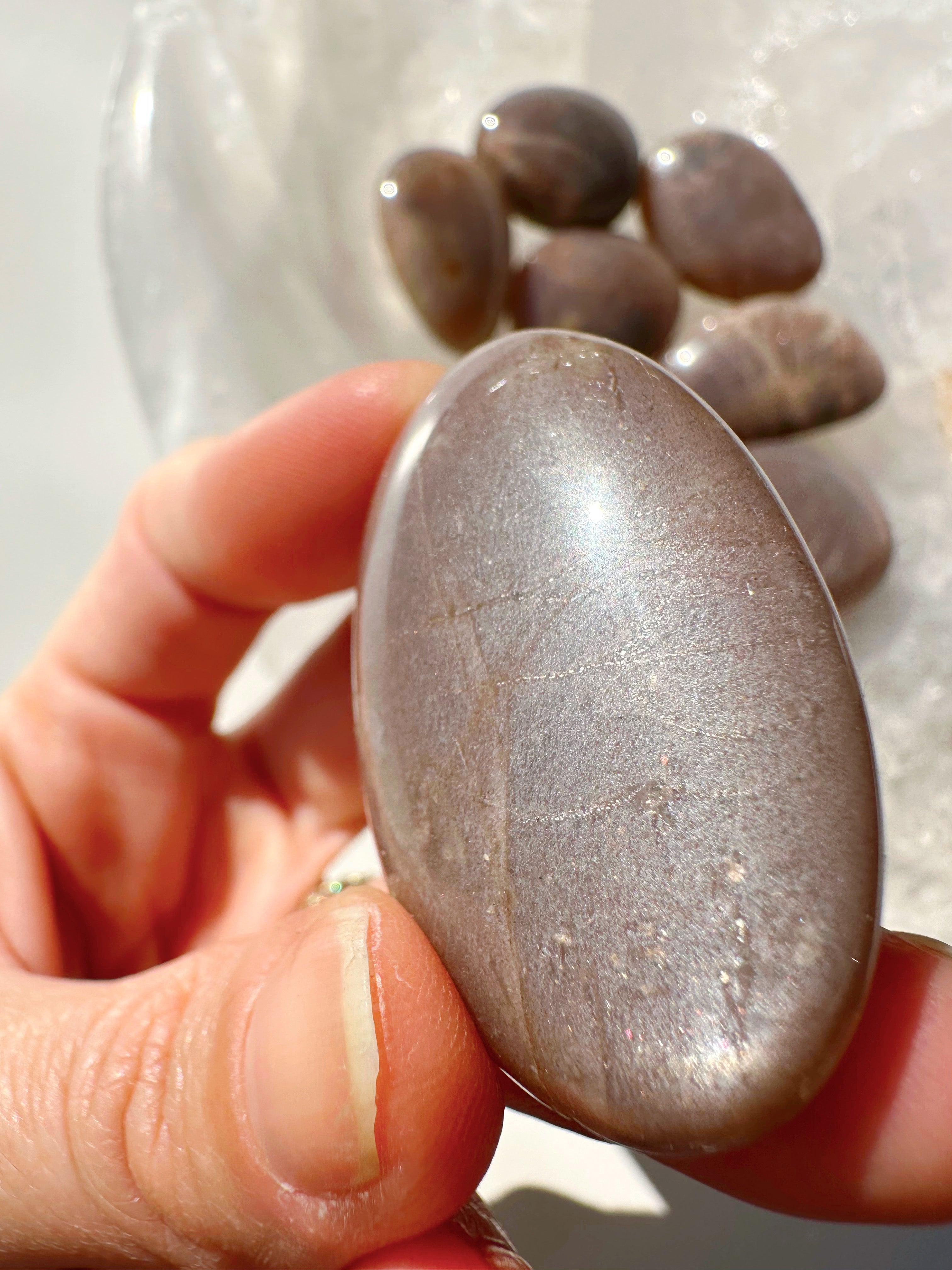 Sunstone & Peach Moonstone Palm Stone - I - Baltic Mermaid