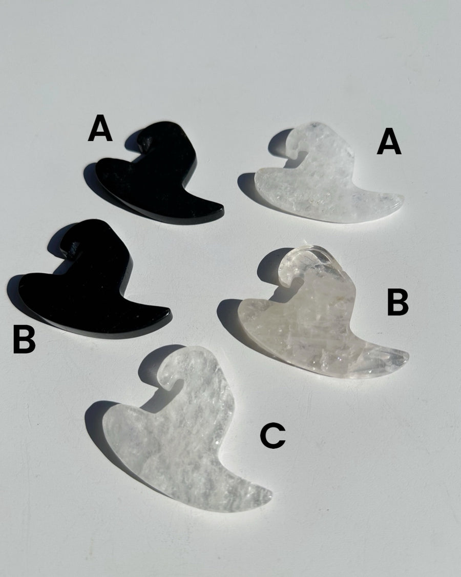 Clear Quartz & Black Obsidian Witch Hats