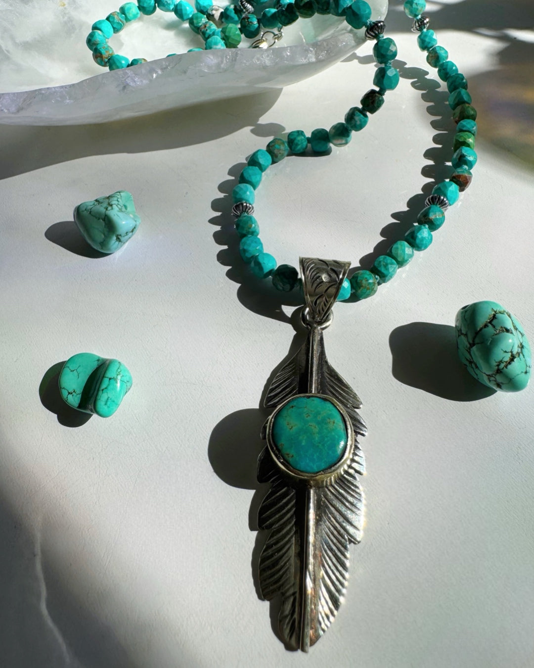 Frida” - Turquoise & Sterling Silver w/ Pewter Feather – Baltic