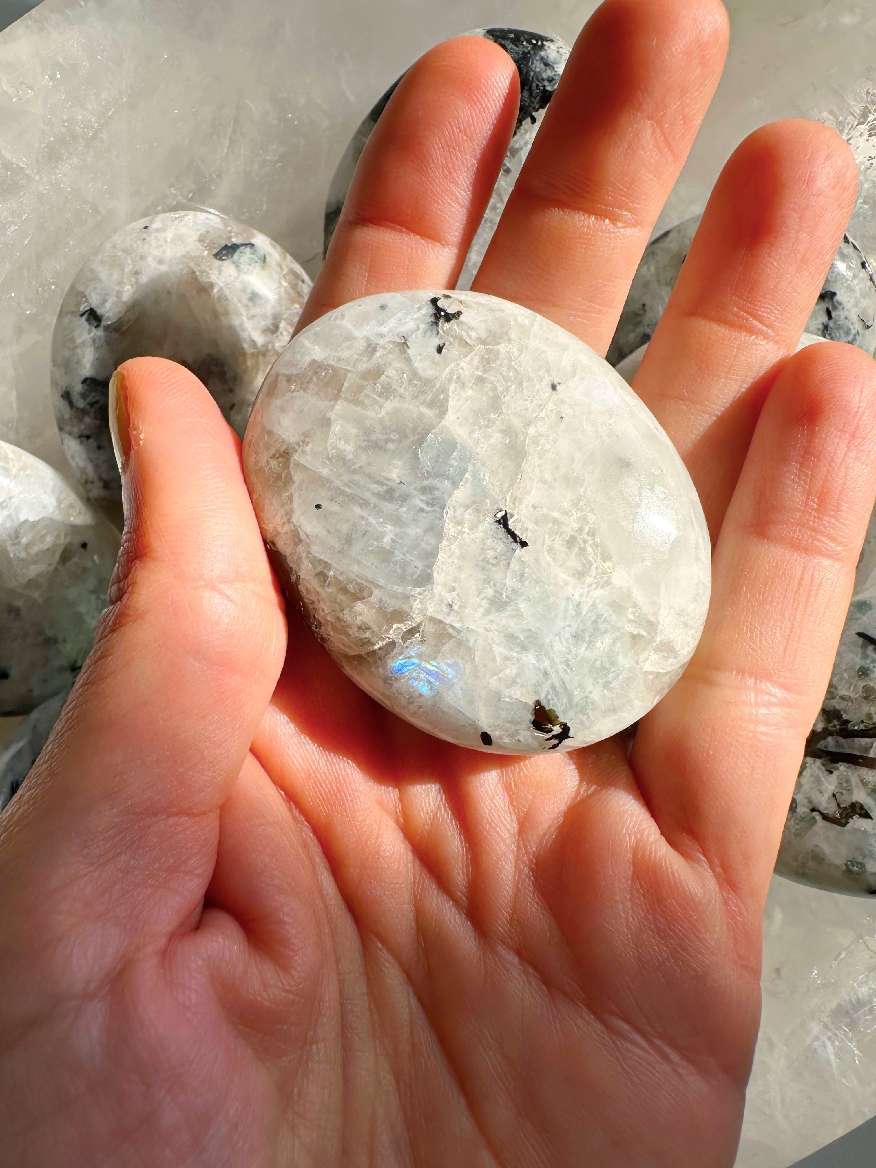 Rainbow Moonstone Palm Stones - Baltic Mermaid
