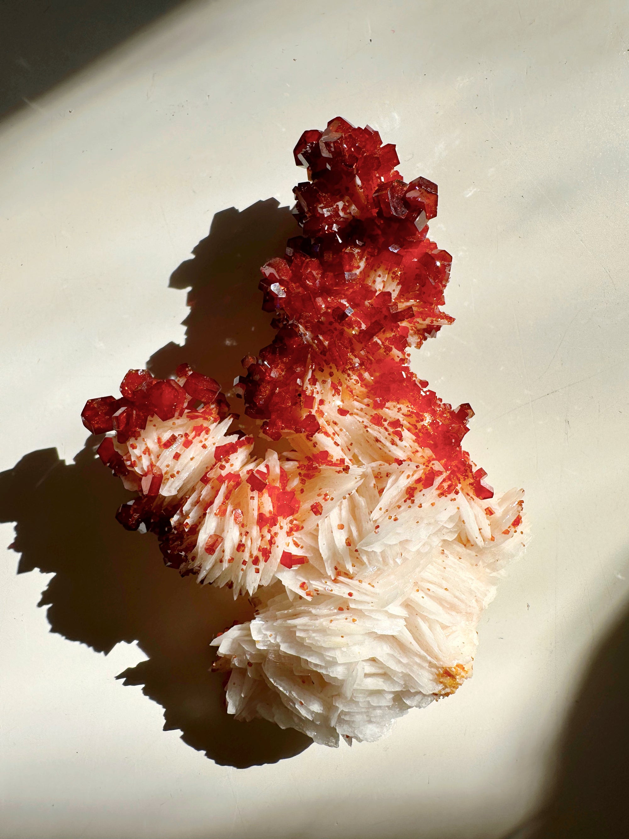 Vanadinite on Barite from Morocco