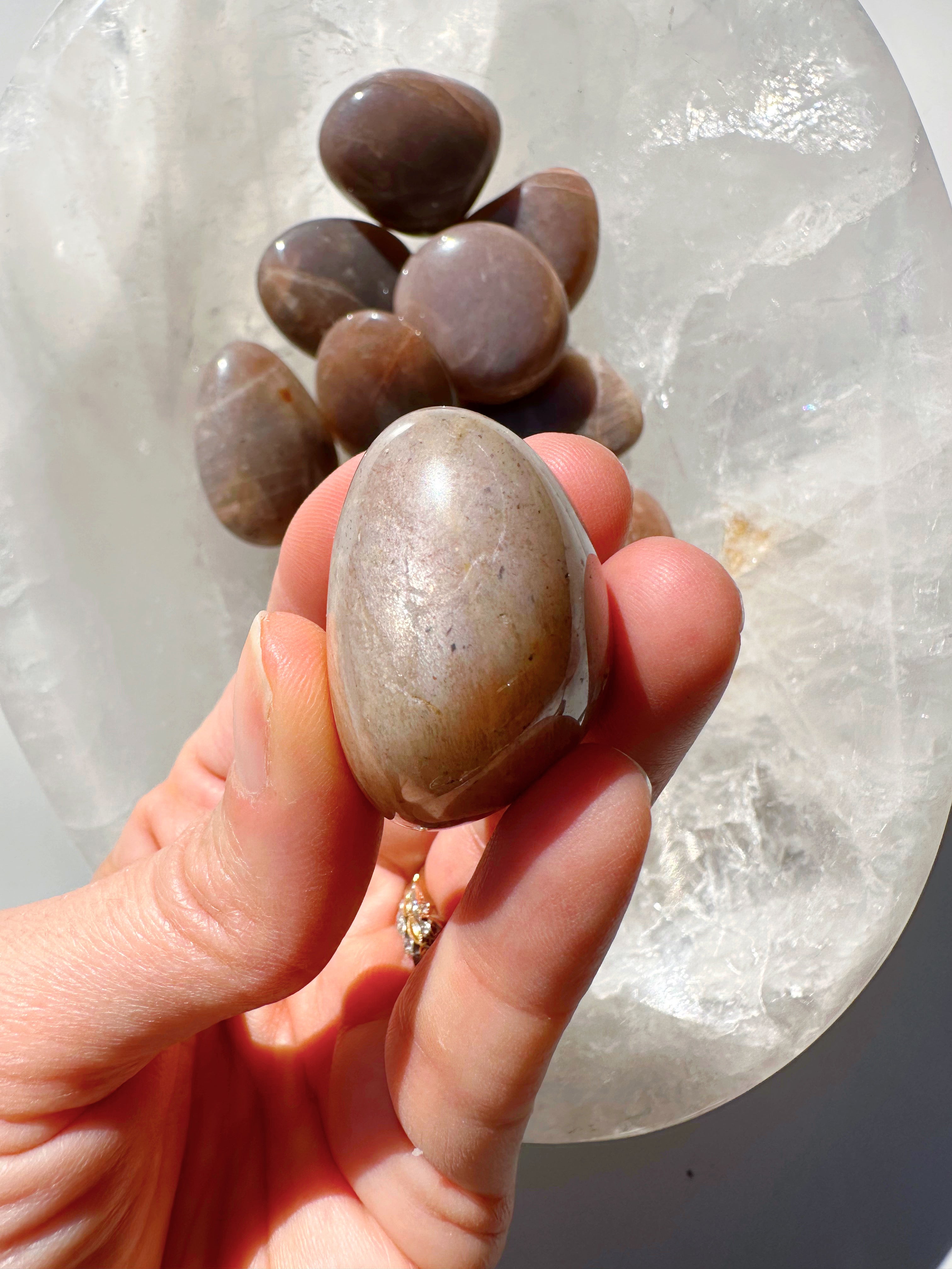 Sunstone & Peach Moonstone Palm Stone - F - Baltic Mermaid