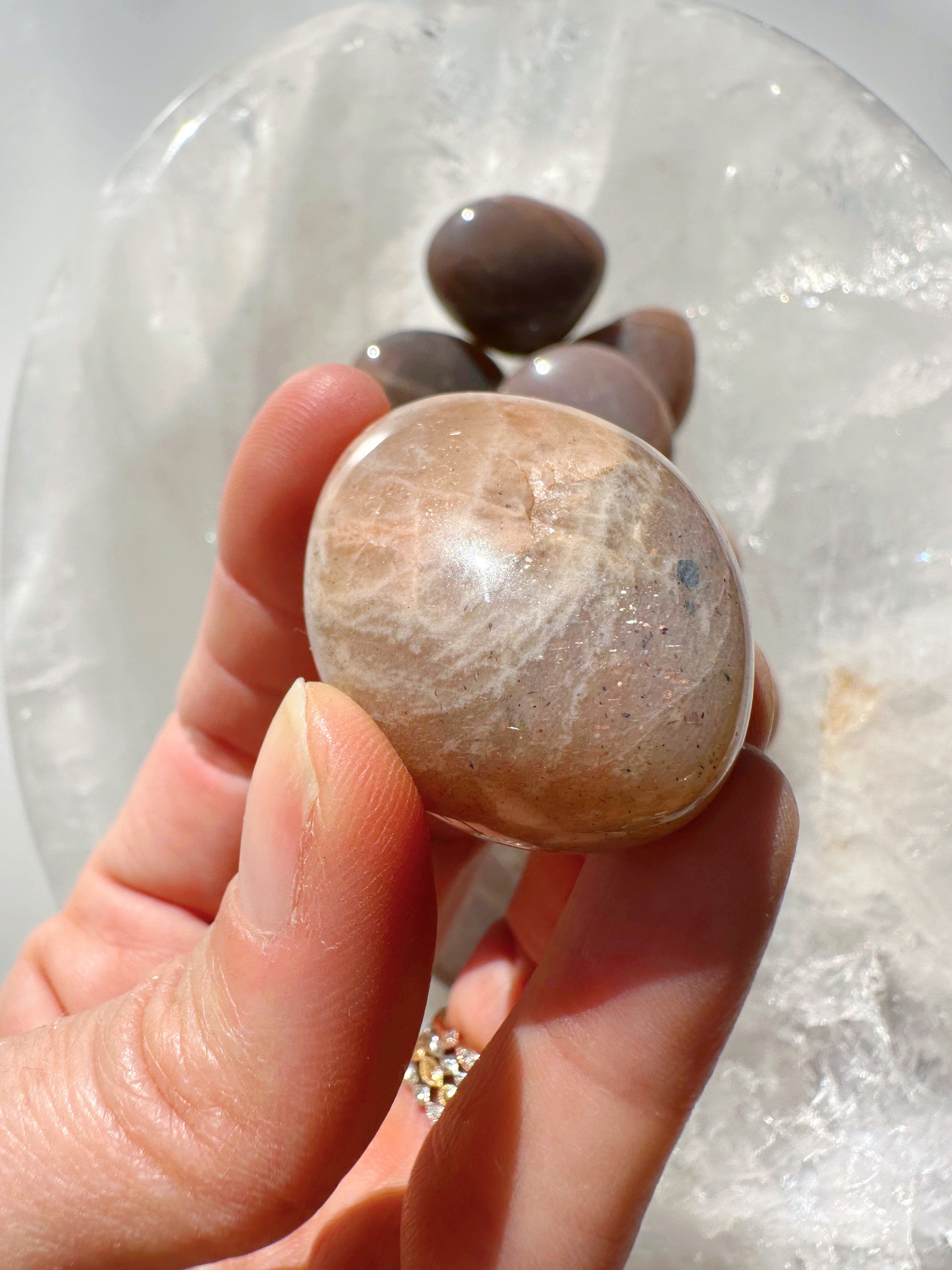 Sunstone & Peach Moonstone Palm Stone - F - Baltic Mermaid
