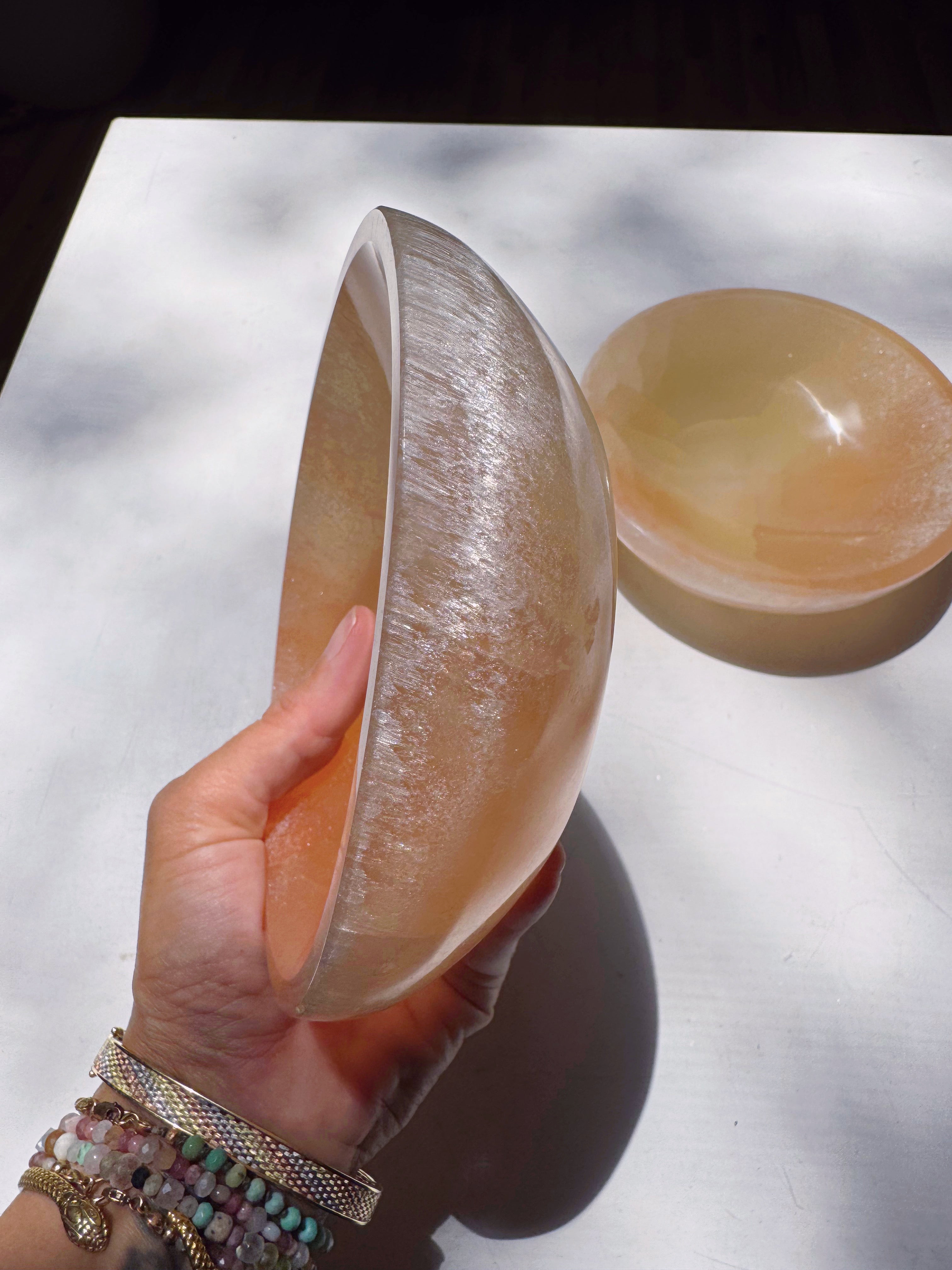 Peach Selenite Bowl Baltic Mermaid