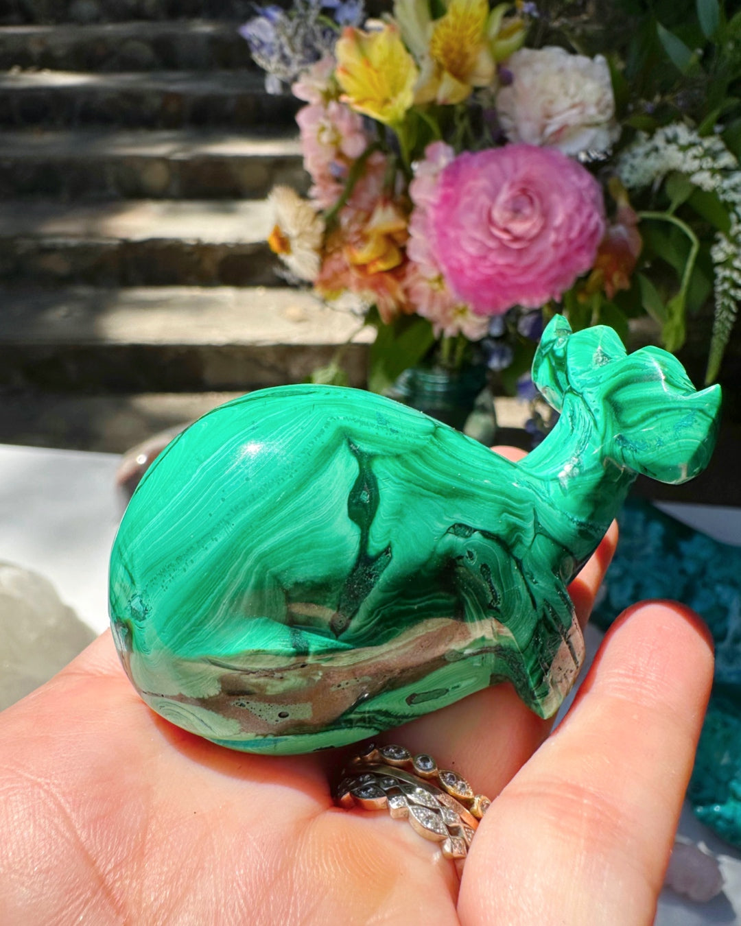 Hand Carved Malachite Whale - Baltic Mermaid
