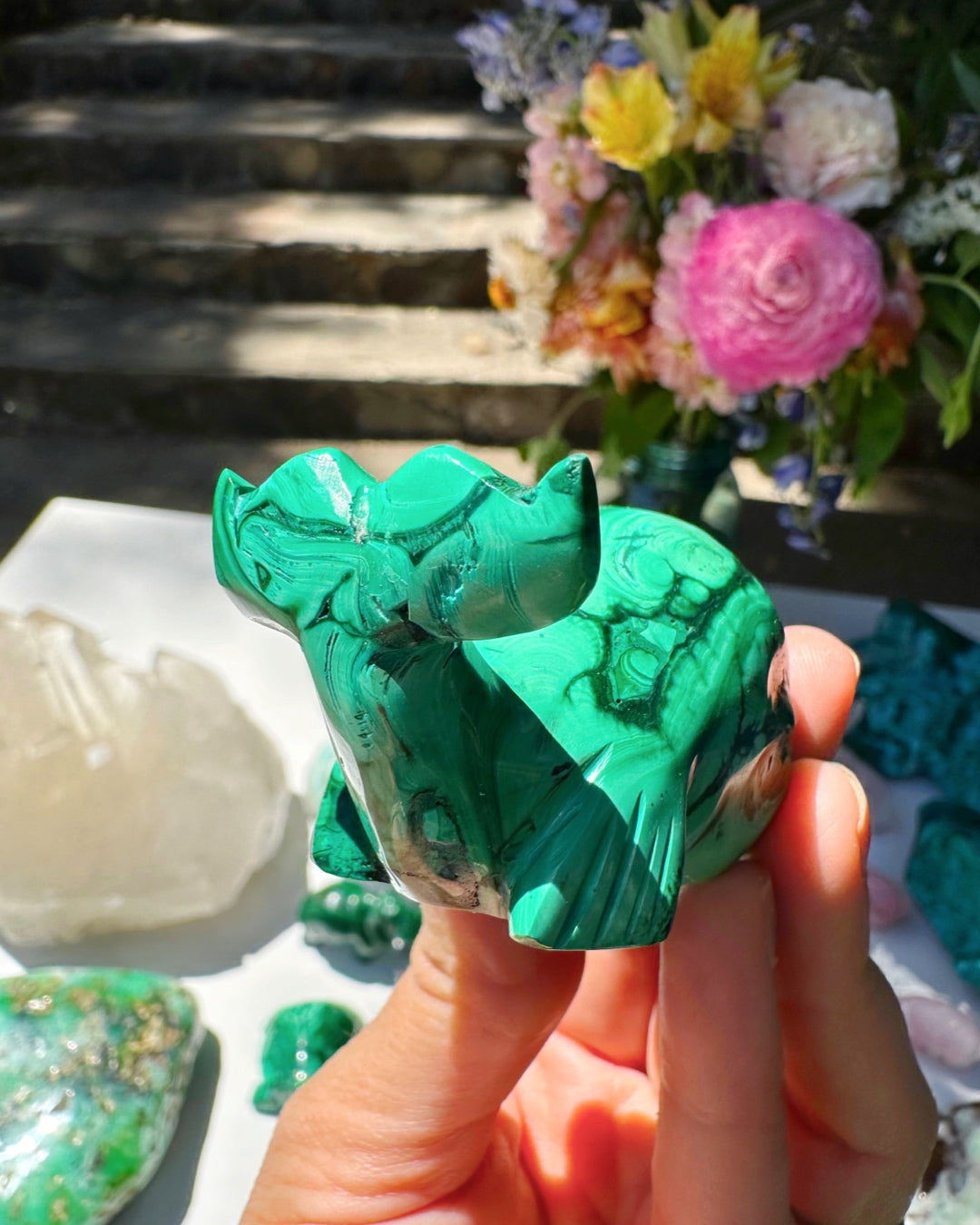Hand Carved Malachite Whale - Baltic Mermaid