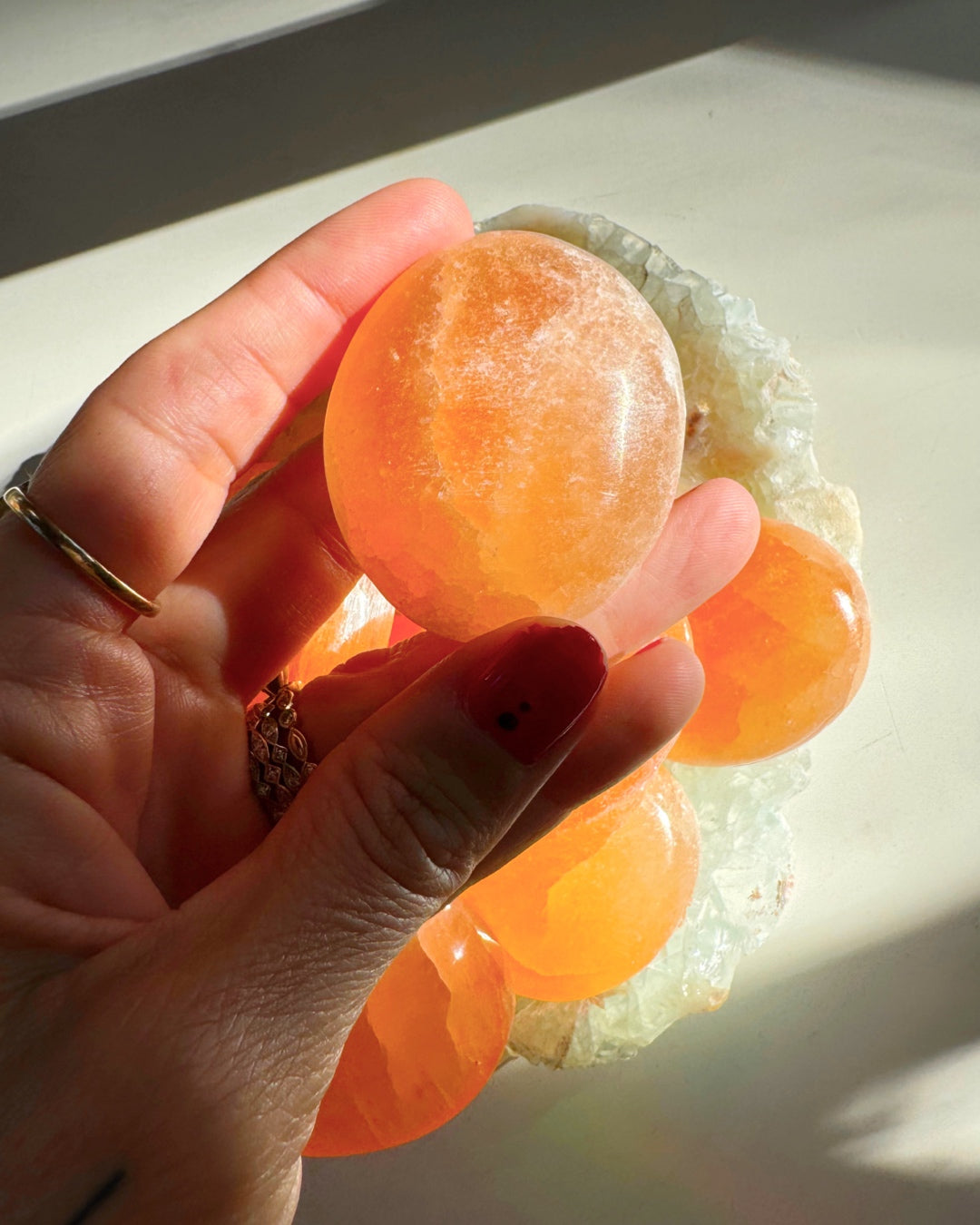 Peach Selenite Palm Stones