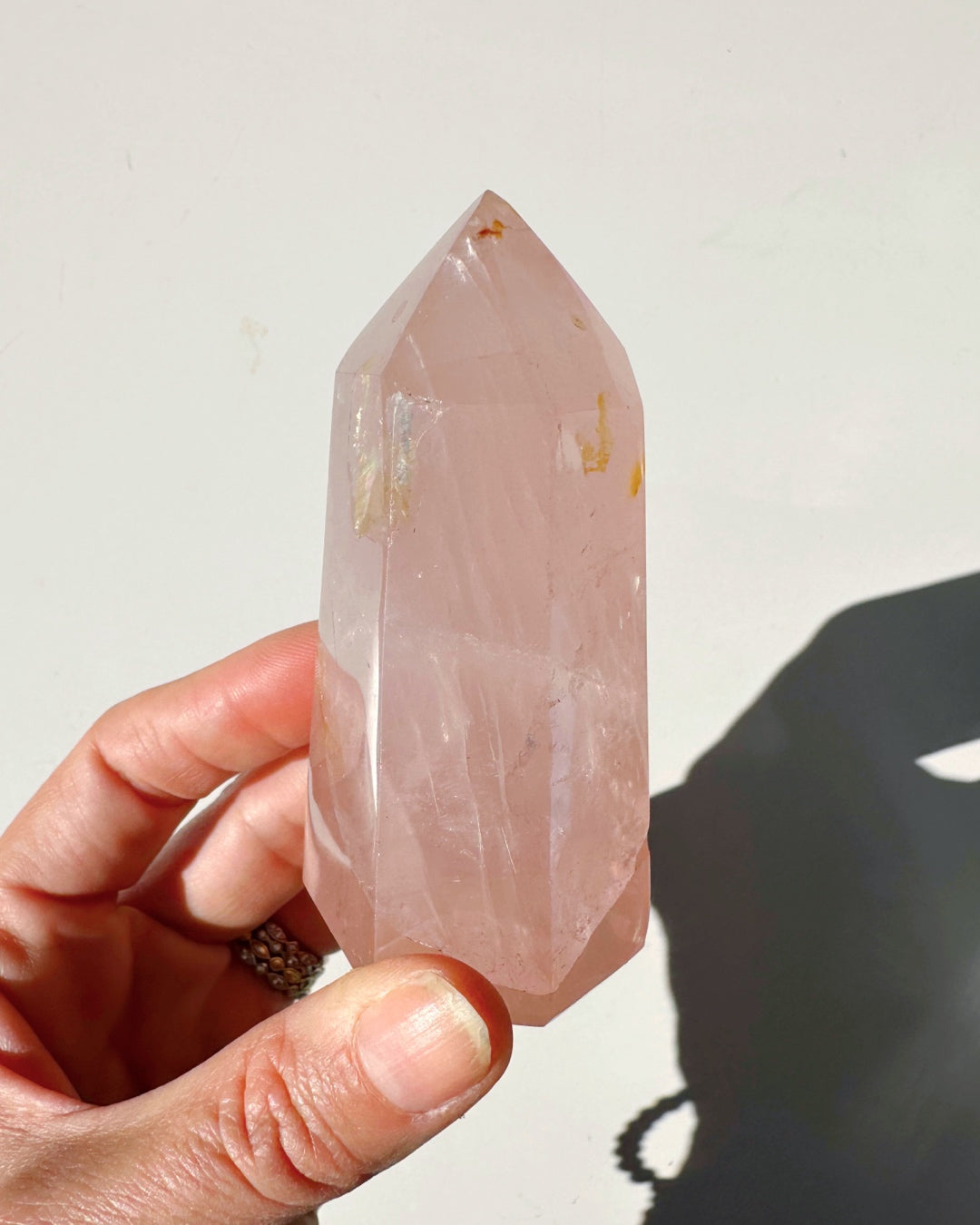 Rose Quartz Tower w/ Iron Inclusions