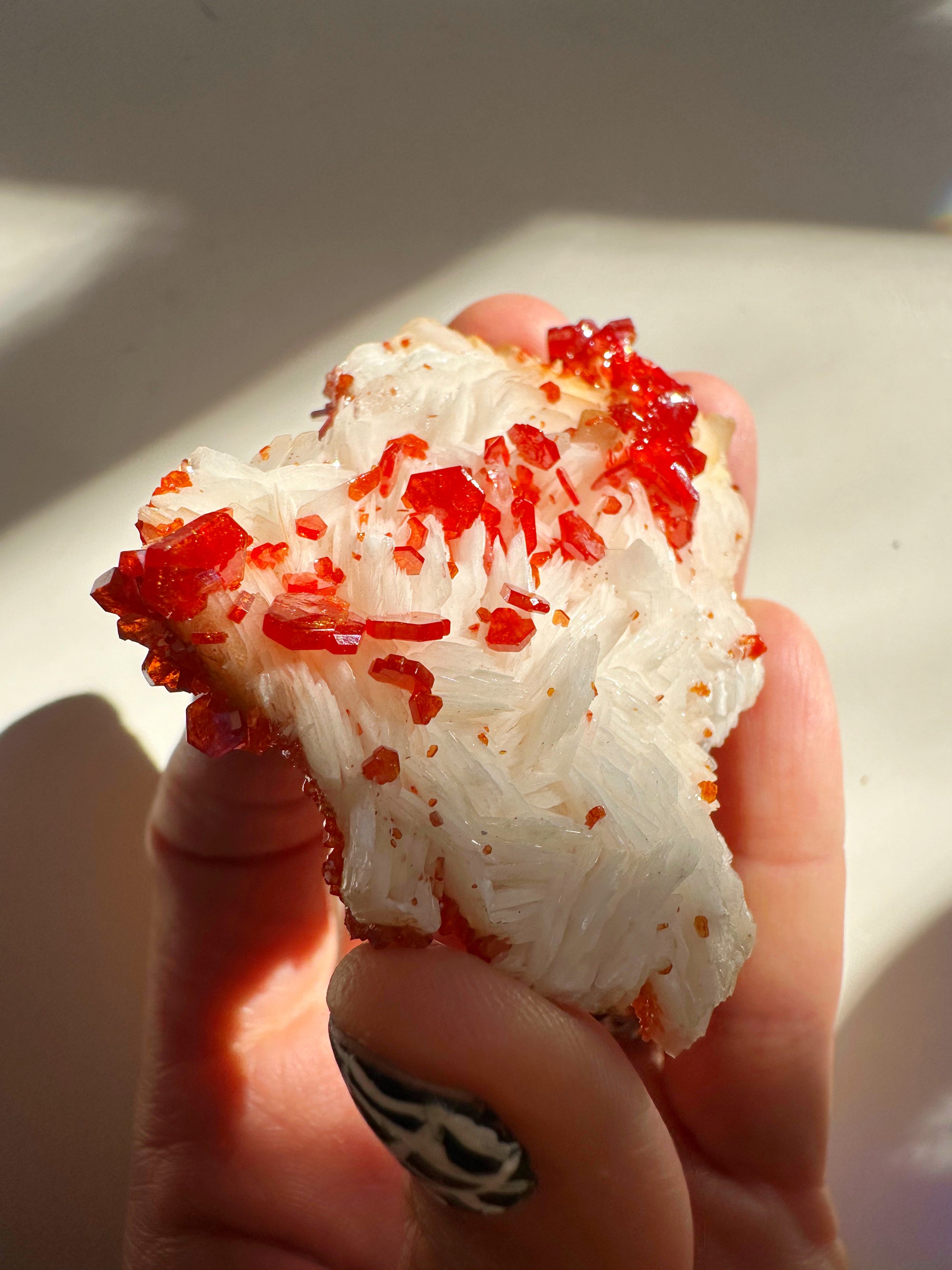 Vanadinite on Barite from Morocco