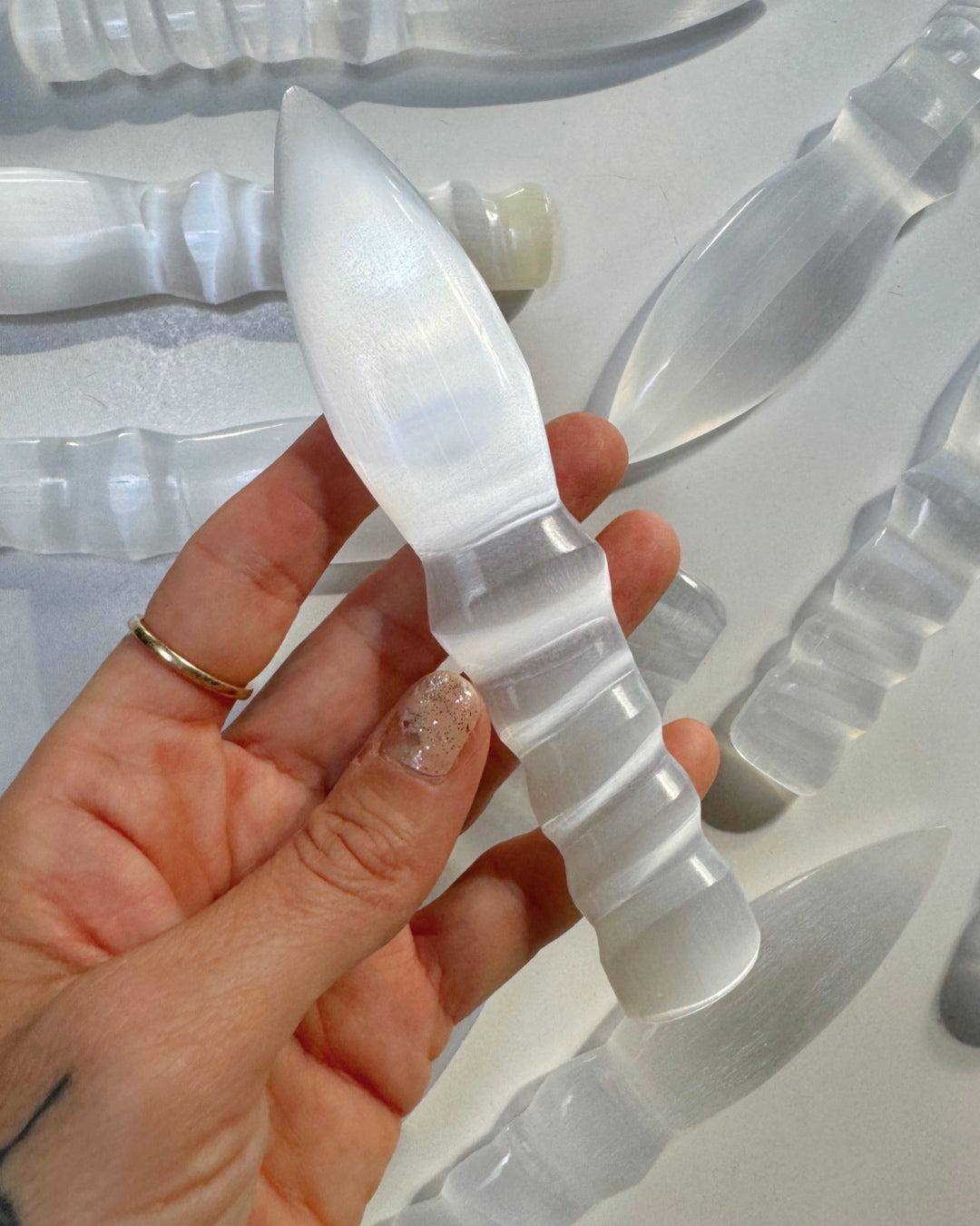 Selenite Dagger - Small Twisted Handle - Baltic Mermaid