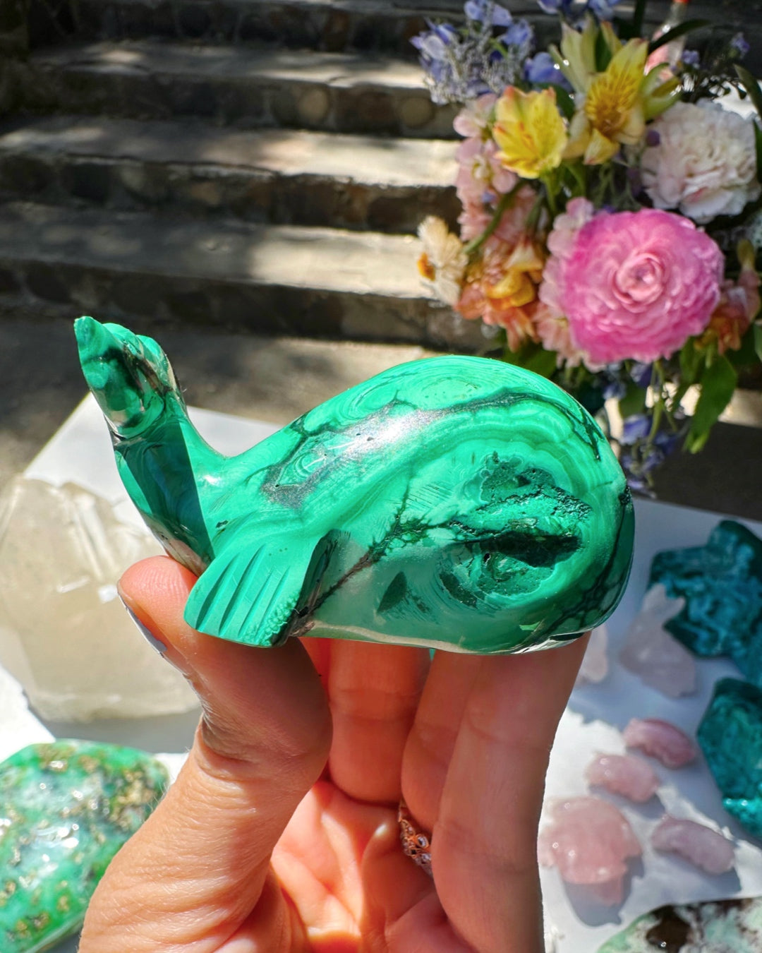 Hand Carved Malachite Whale - Baltic Mermaid